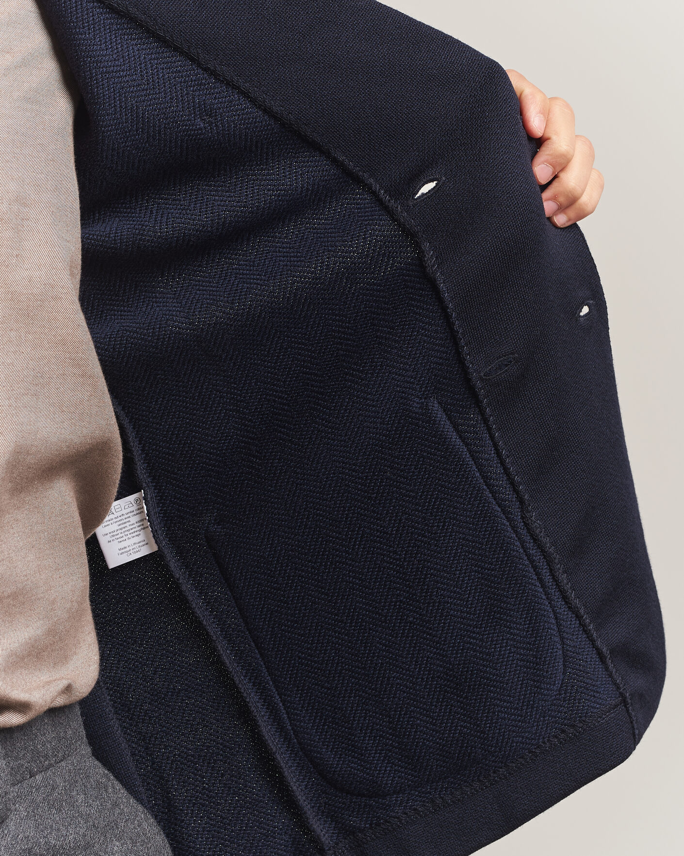 Herren | Sakkos | Stenströms | Knitted Herringbone DB Wool Blazer Navy