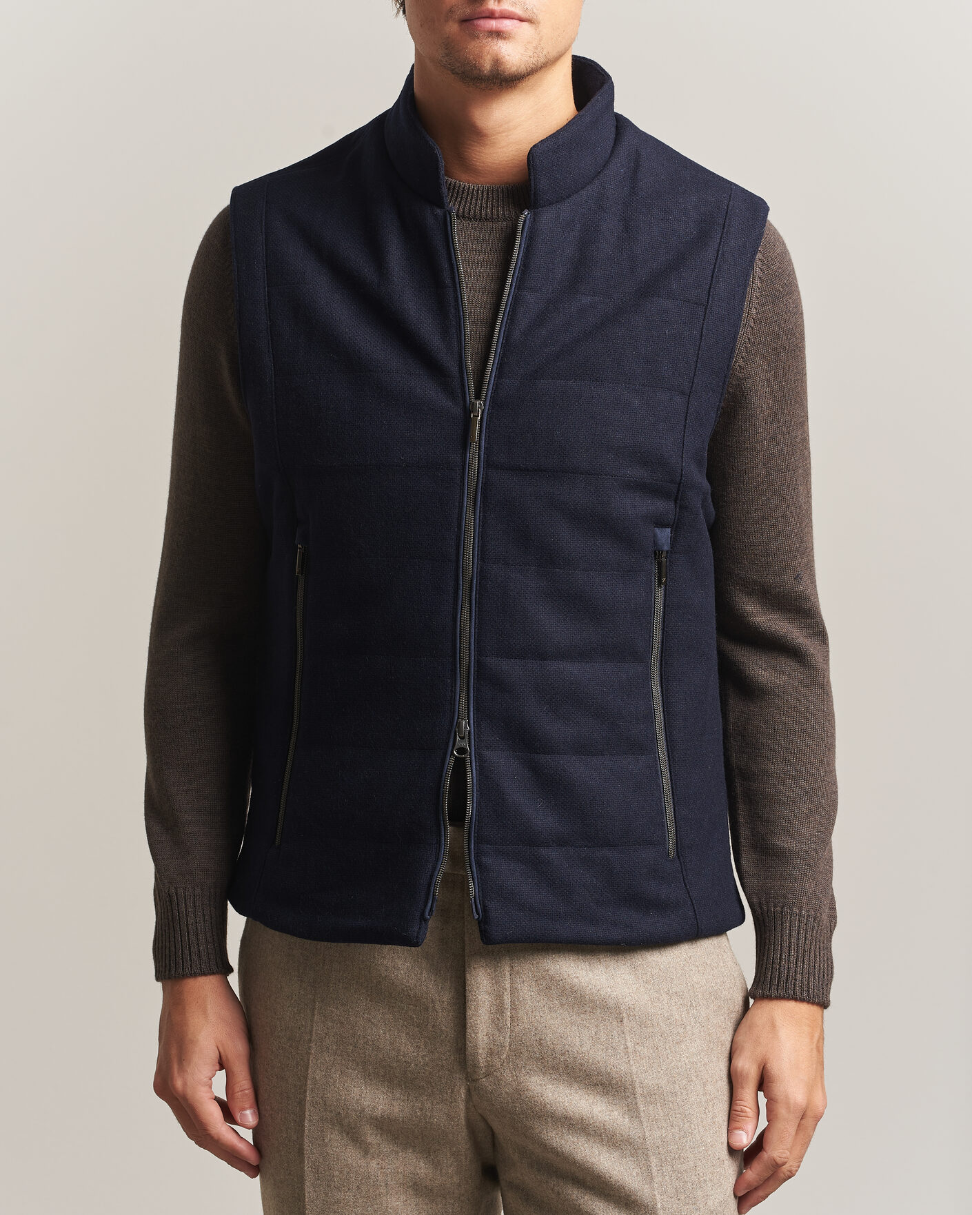 Herren | Westen | Stenströms | Wool Alcantara Detail Light Padded Vest Navy