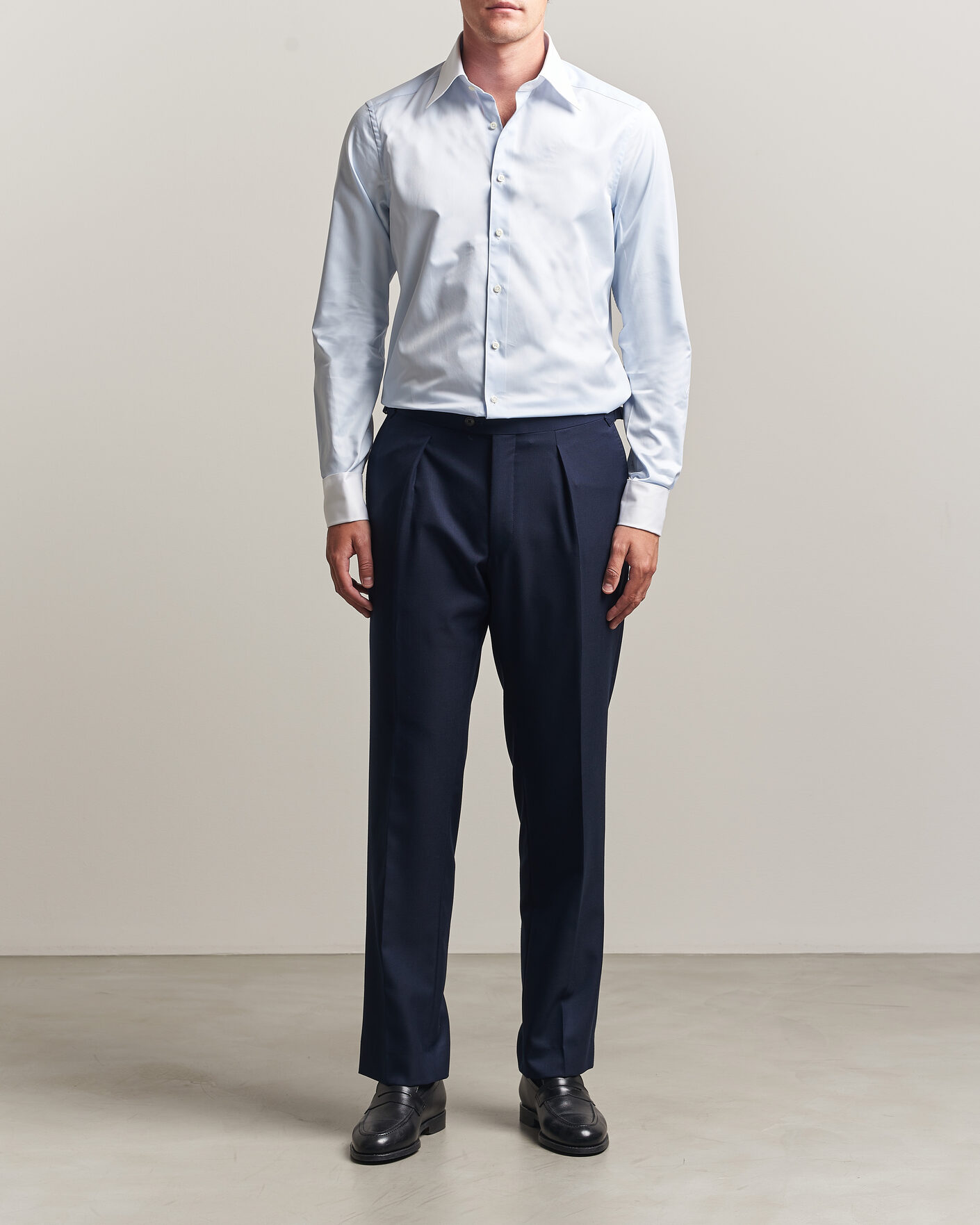 Herren | Hemden | Stenströms | Slimline White Collar Whinchester Shirt Blue