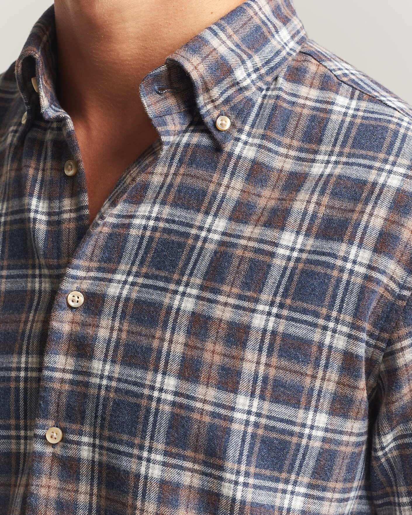 Herren | Hemden | Stenströms | Regular Fit Check Cut Away Flannel Shirt Navy