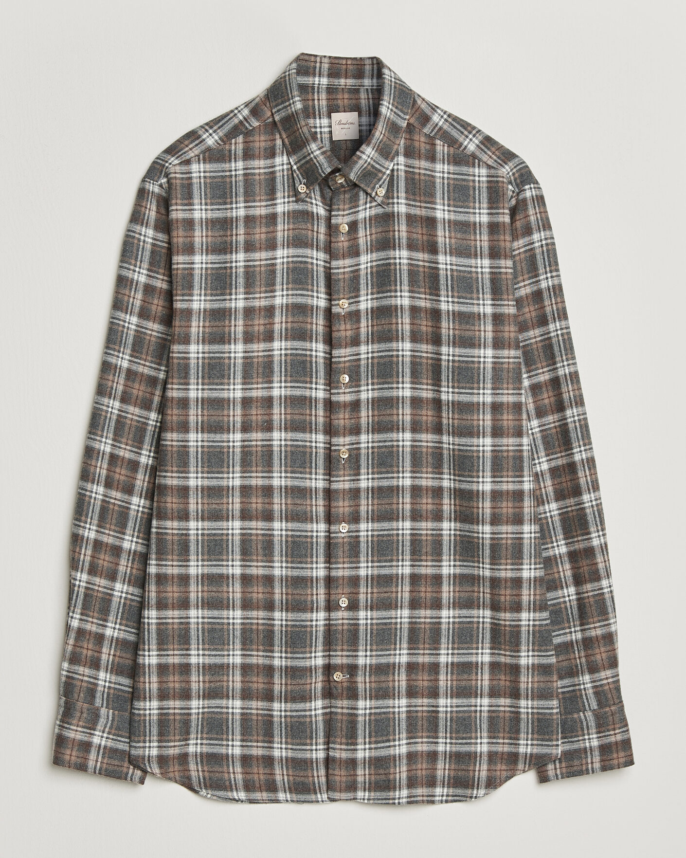 Herren | Hemden | Stenströms | Regular Fit Check Cut Away Flannel Shirt Brown