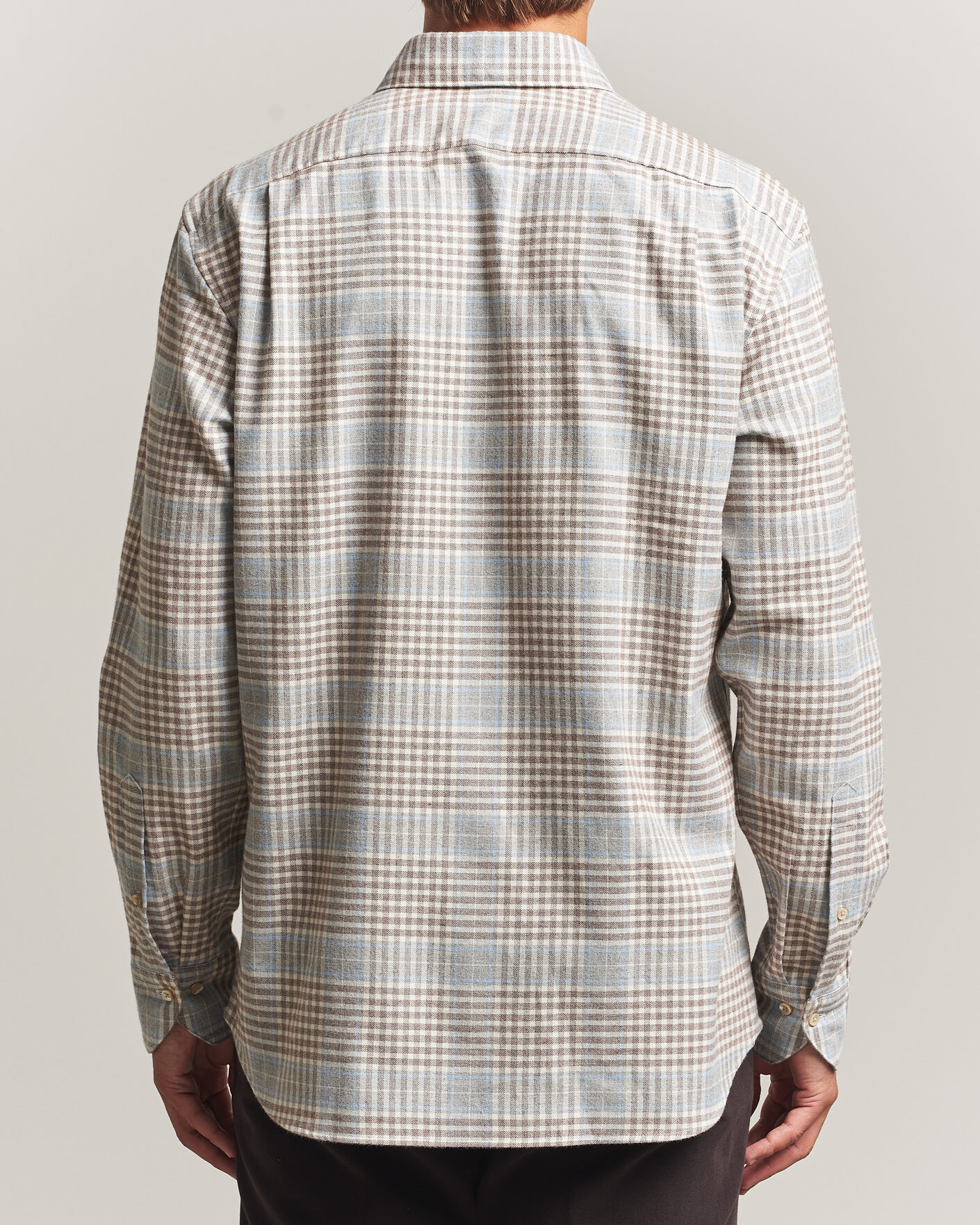 Herren | Hemden | Stenströms | Regular Fit Overcheck Flannel Shirt Light Brown
