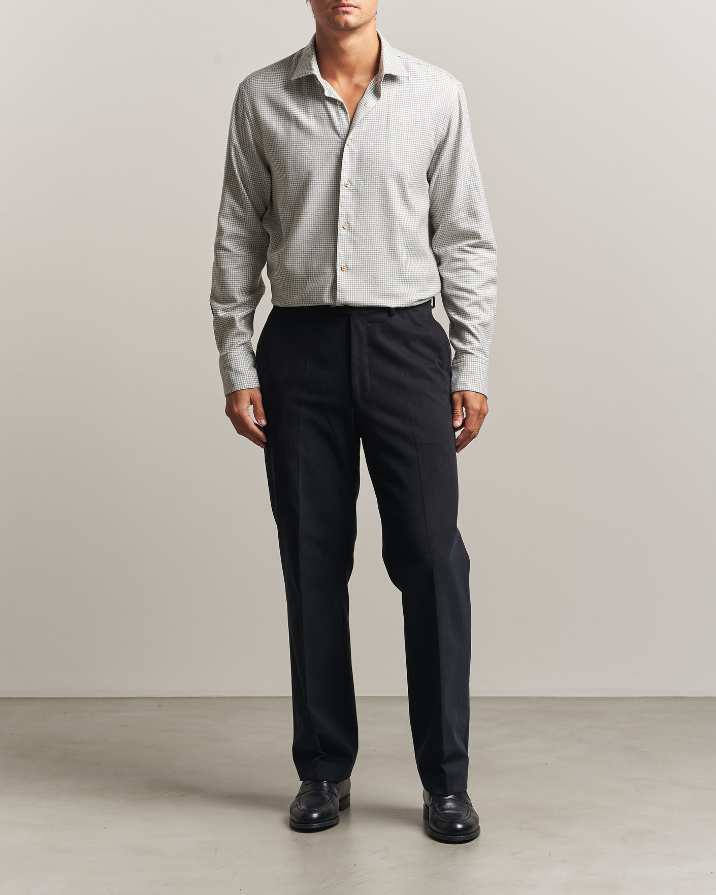 Herren | Hemden | Stenströms | Regular Fit Houndstooth Flannel Shirt Grey