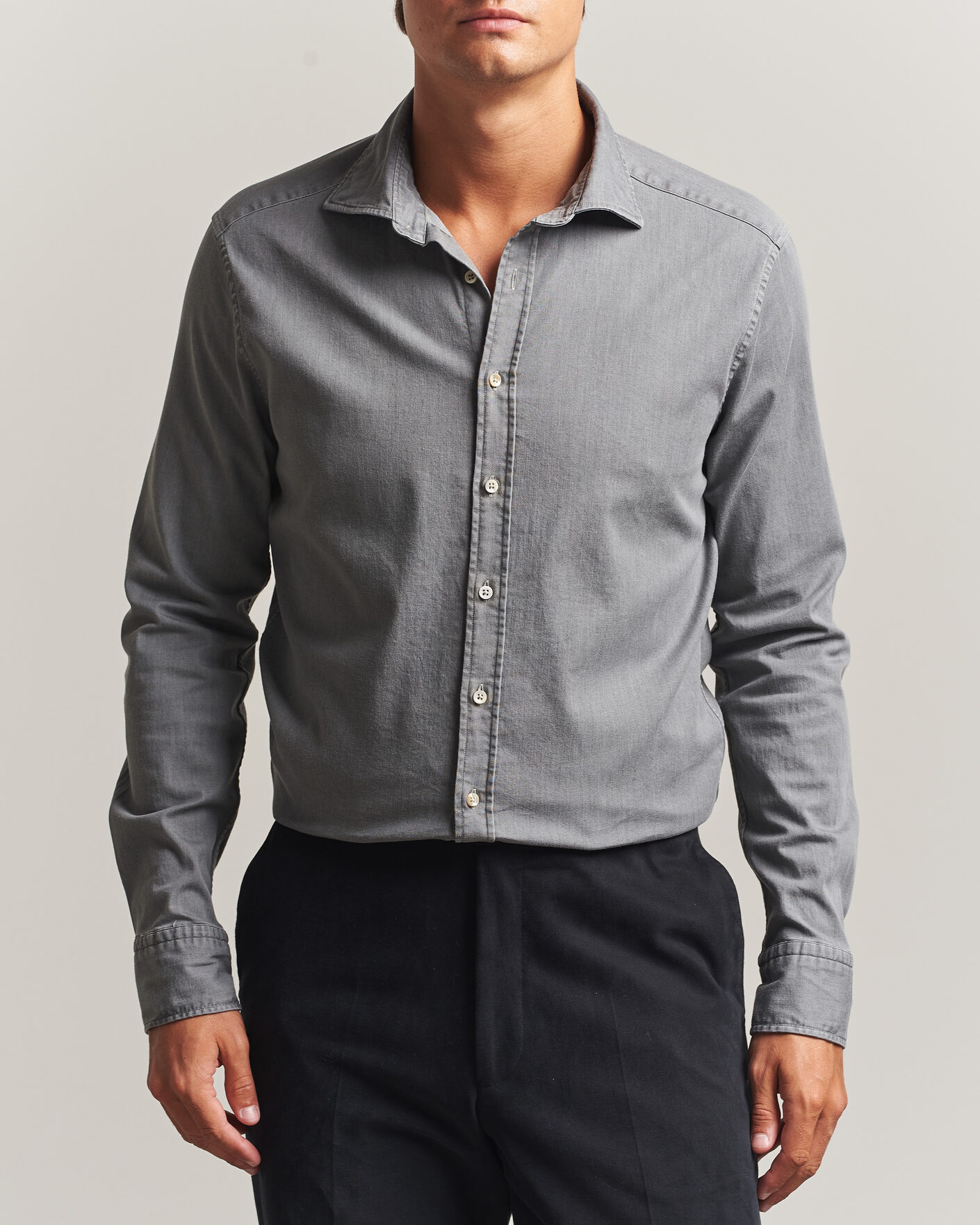 Herren | Hemden | Stenströms | Slimline Garment Washed Shirt Grey Denim