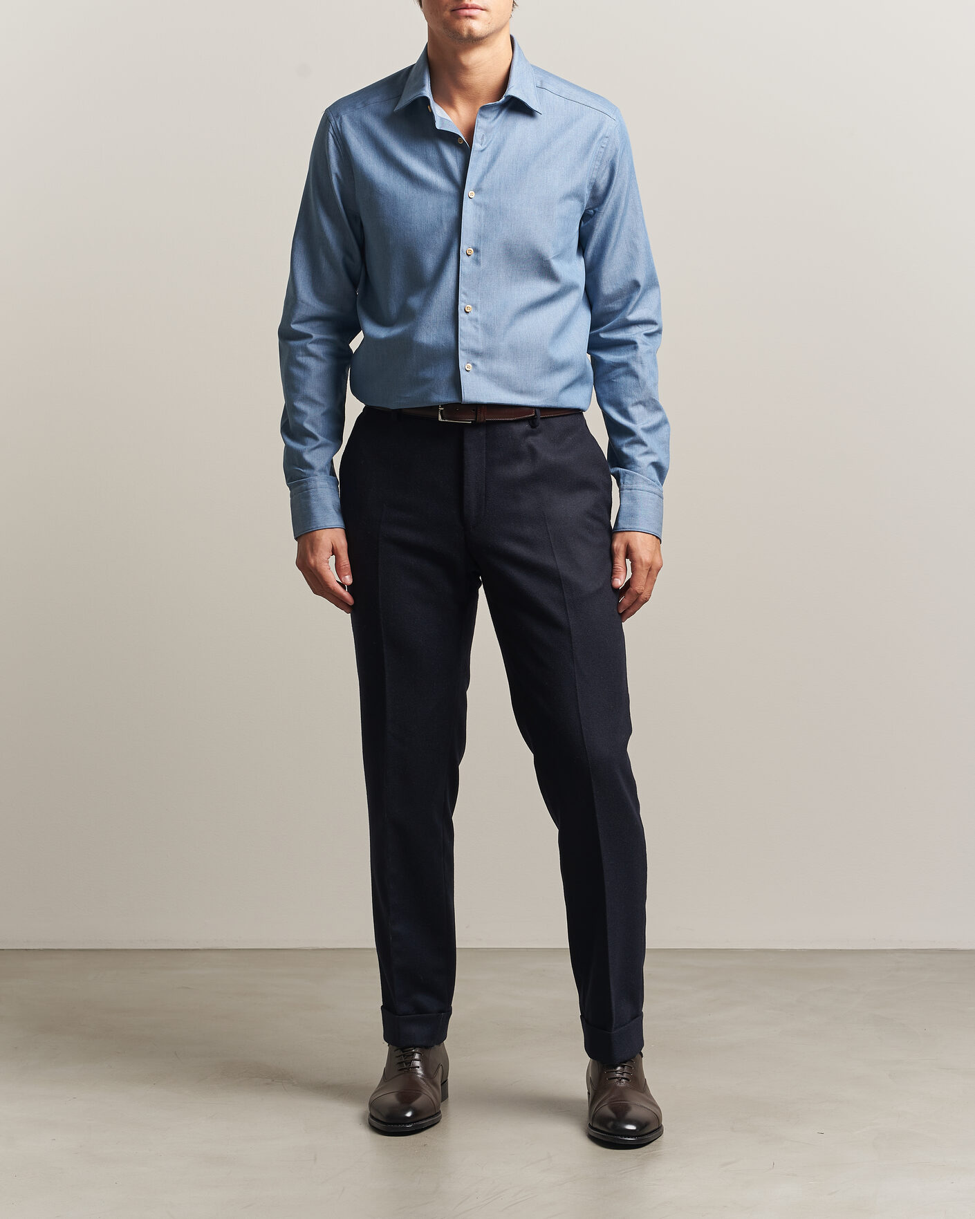 Herren | Hemden | Stenströms | Slimline Cotton Twill Denim Shirt Blue