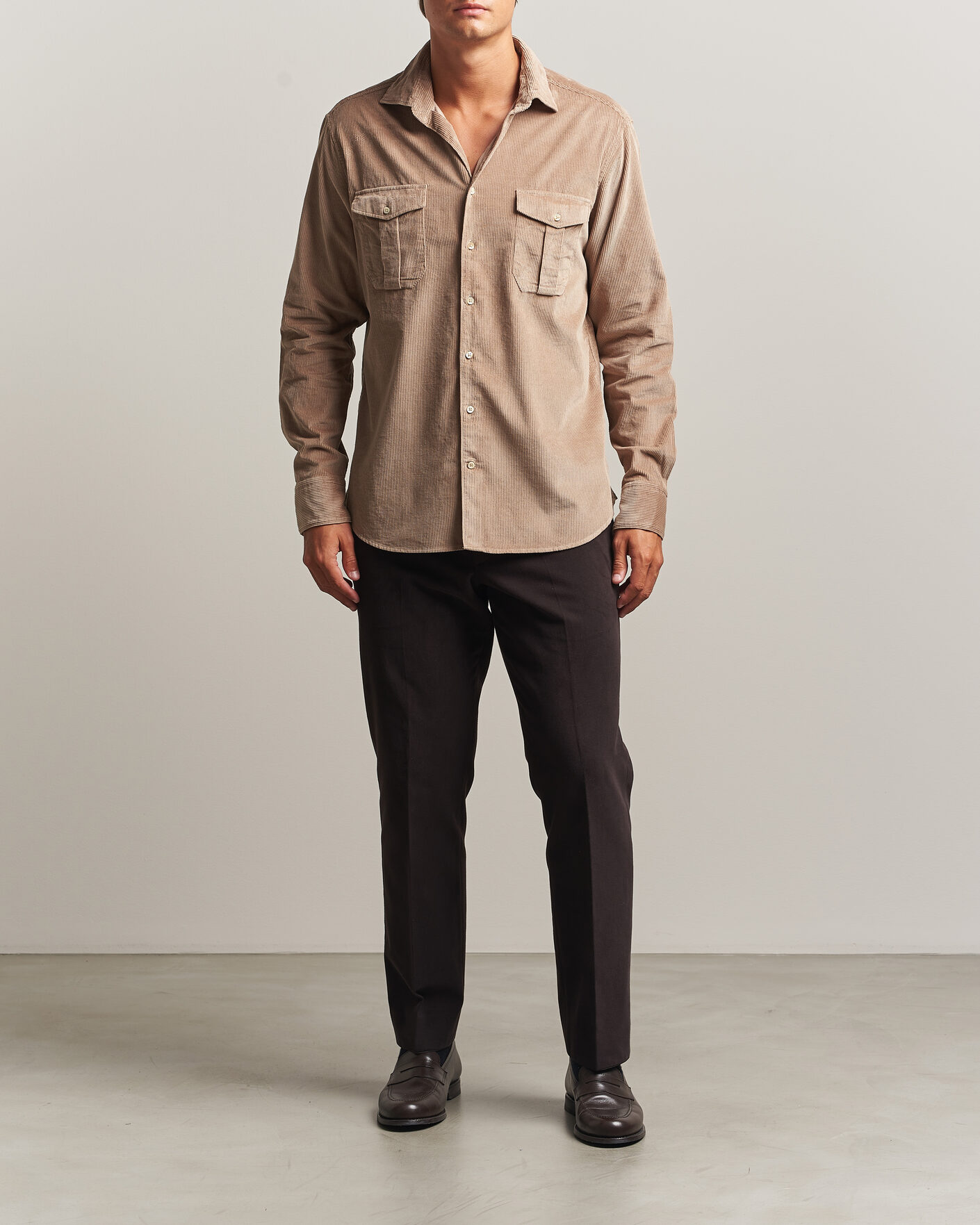 Herren | Hemden | Stenströms | Regular Fit Cord Pocket Shirt Light Brown