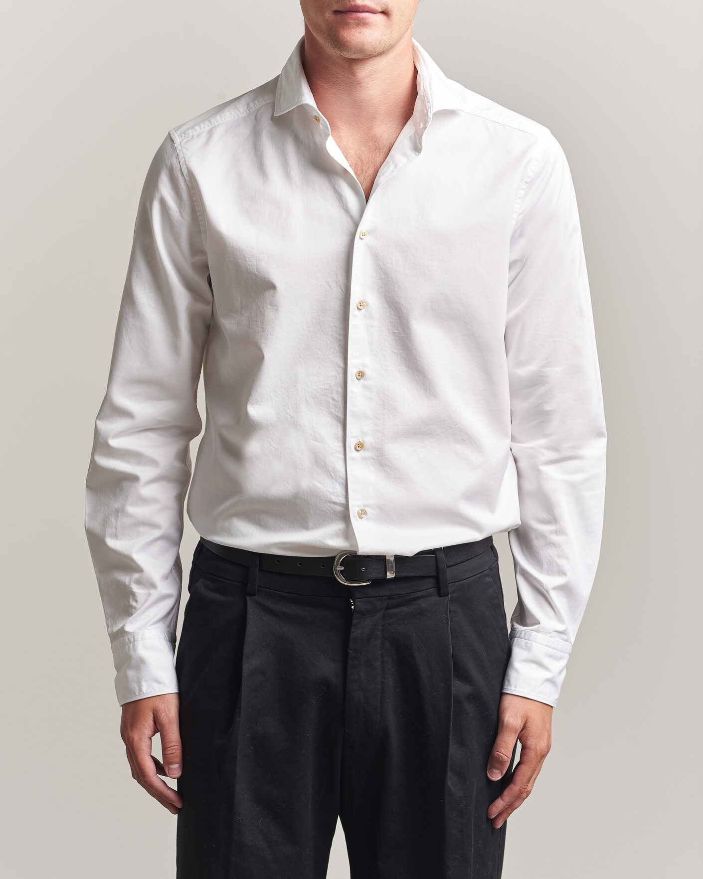Herren | Hemden | Stenströms | Slimline Washed Cotton Twill Cut Away Shirt White