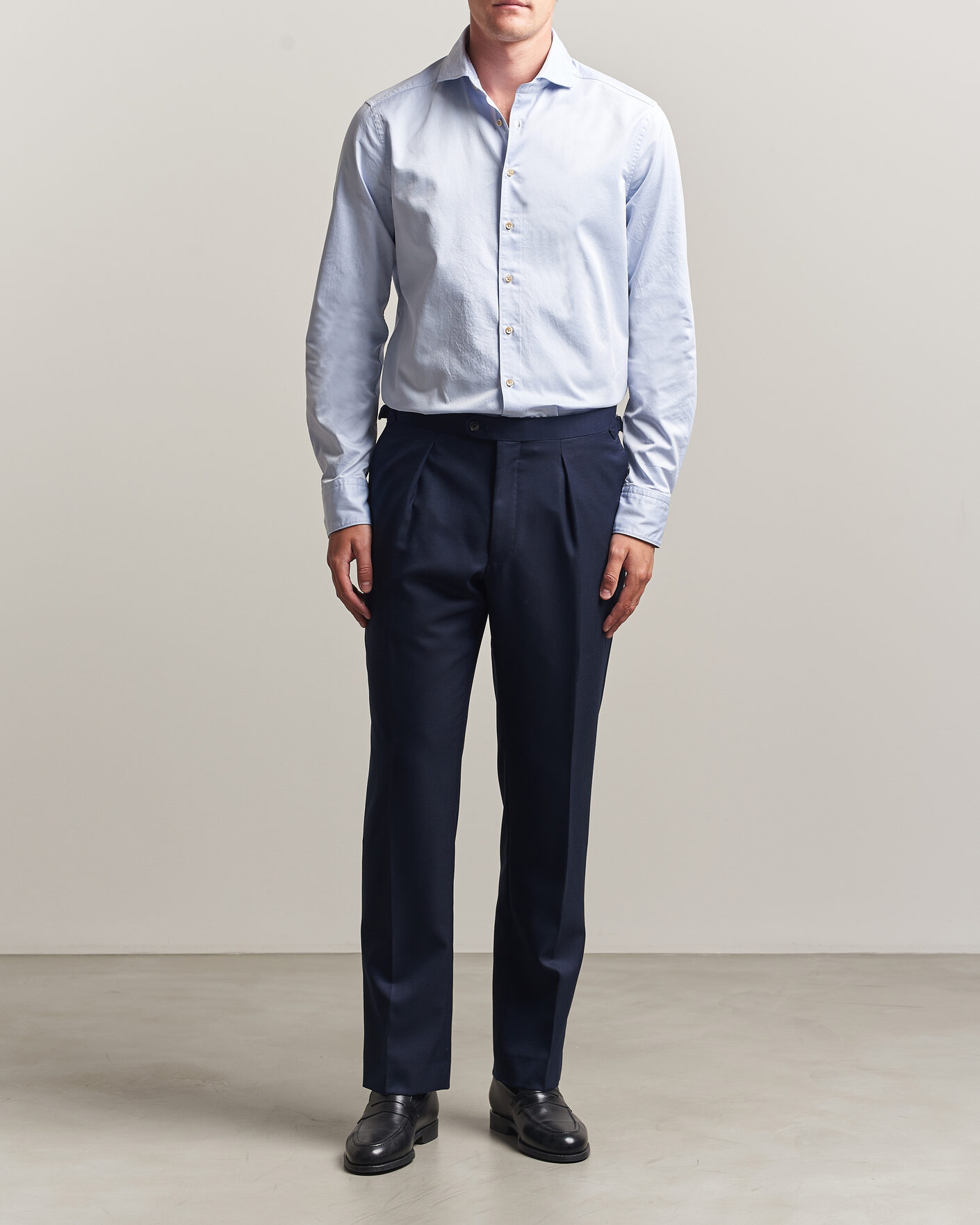 Herren | Hemden | Stenströms | Slimline Washed Cotton Twill Cut Away Shirt Blue