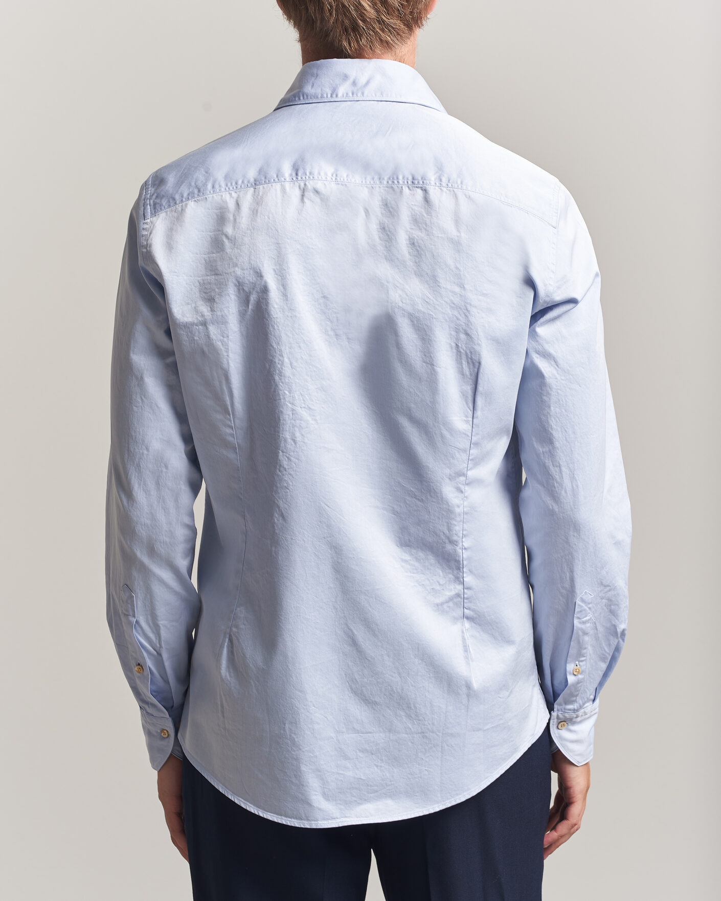 Herren | Hemden | Stenströms | Slimline Washed Cotton Twill Cut Away Shirt Blue