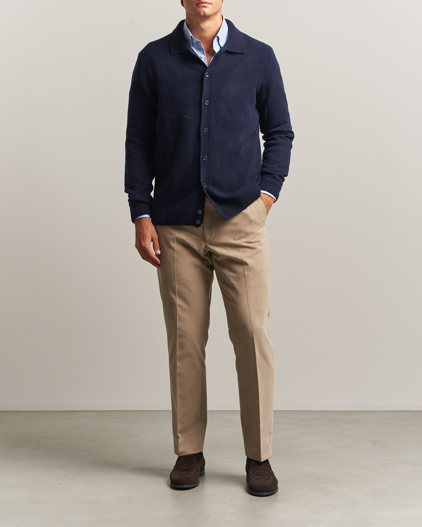 Herren | Pullover | Stenströms | Brushed Merino Polo Cardigan Navy