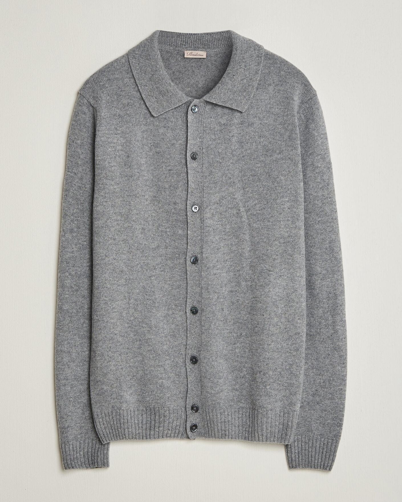 Herren | Pullover | Stenströms | Brushed Merino Polo Cardigan Grey