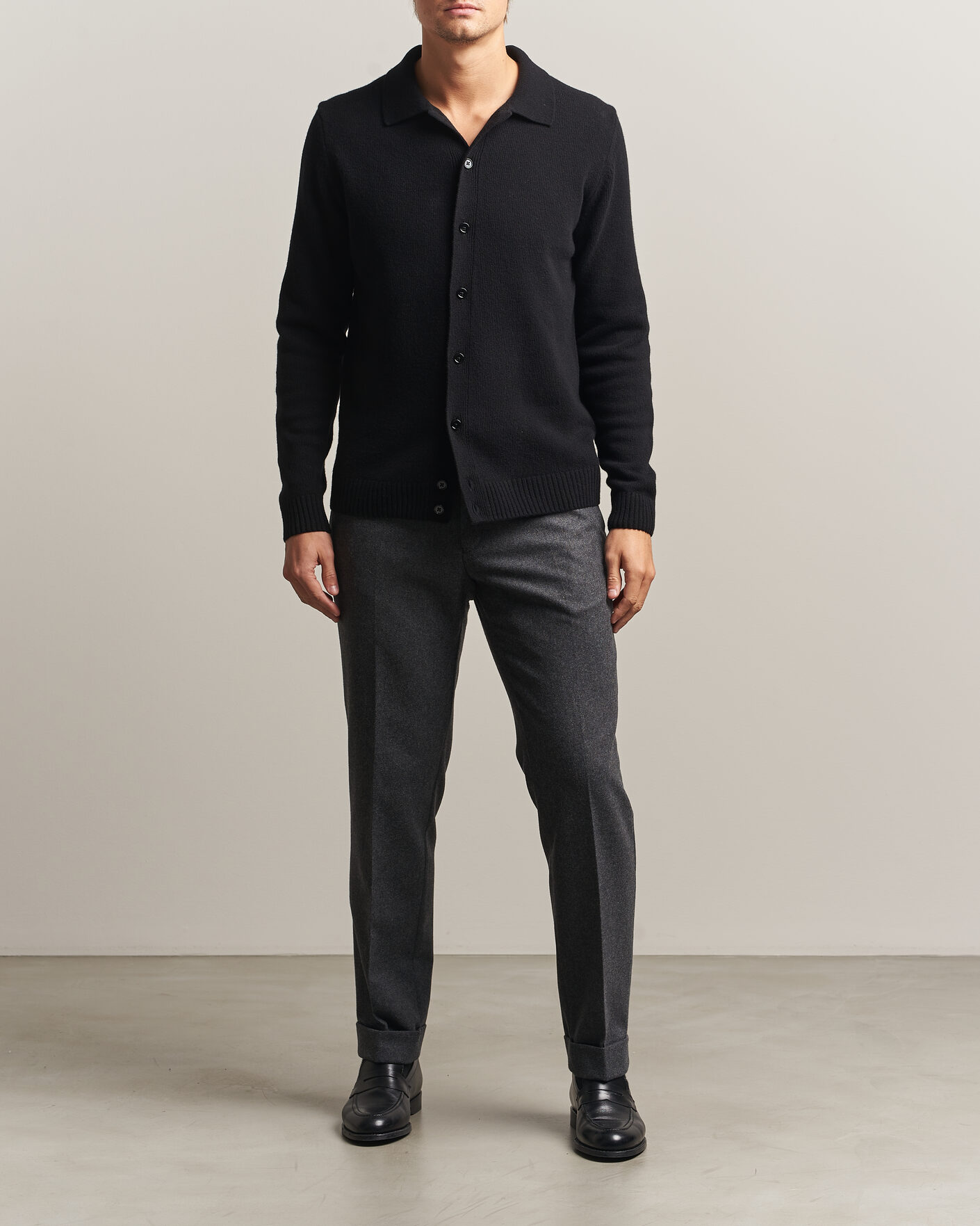 Herren | Pullover | Stenströms | Brushed Merino Polo Cardigan Black