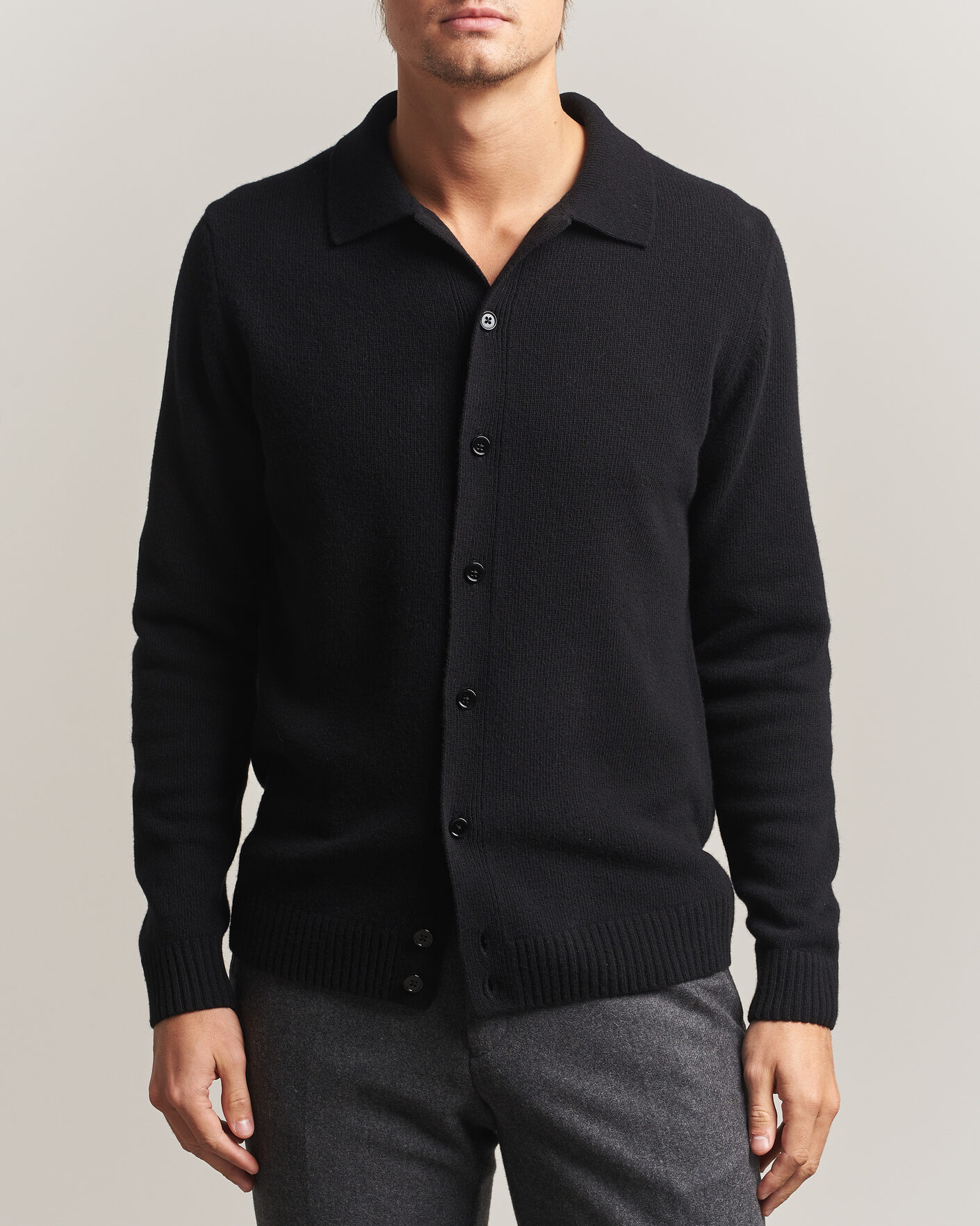 Herren | Pullover | Stenströms | Brushed Merino Polo Cardigan Black