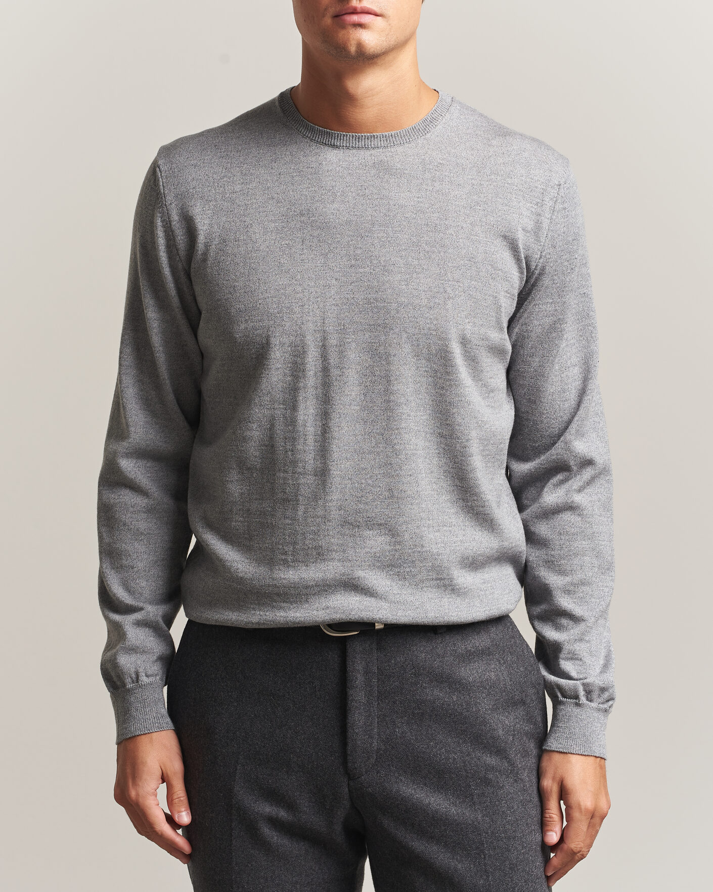 Herren | Pullover | Stenströms | Merino Crew Neck Grey Mouline