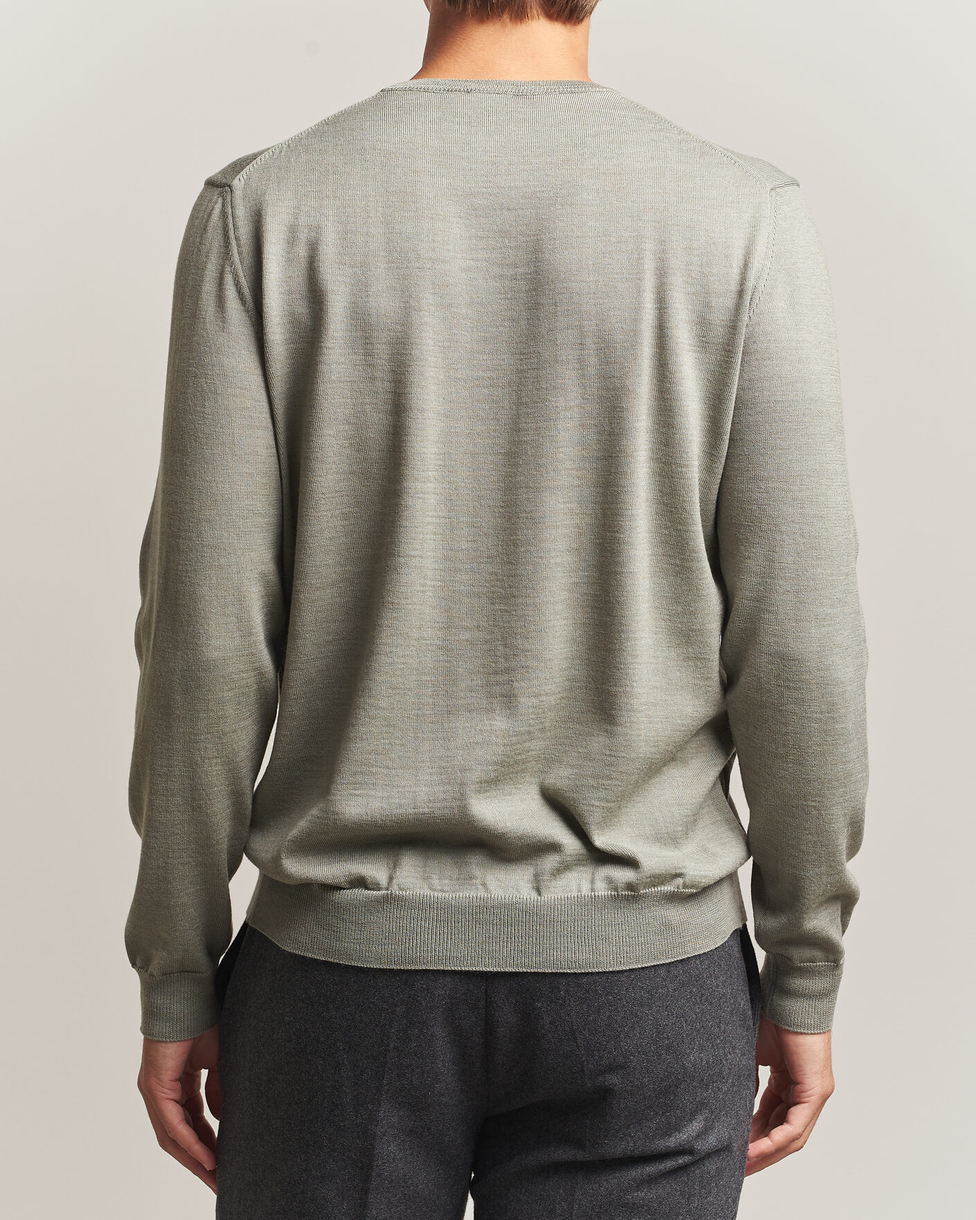 Herren | Pullover | Stenströms | Merino Crew Neck Green/Grey