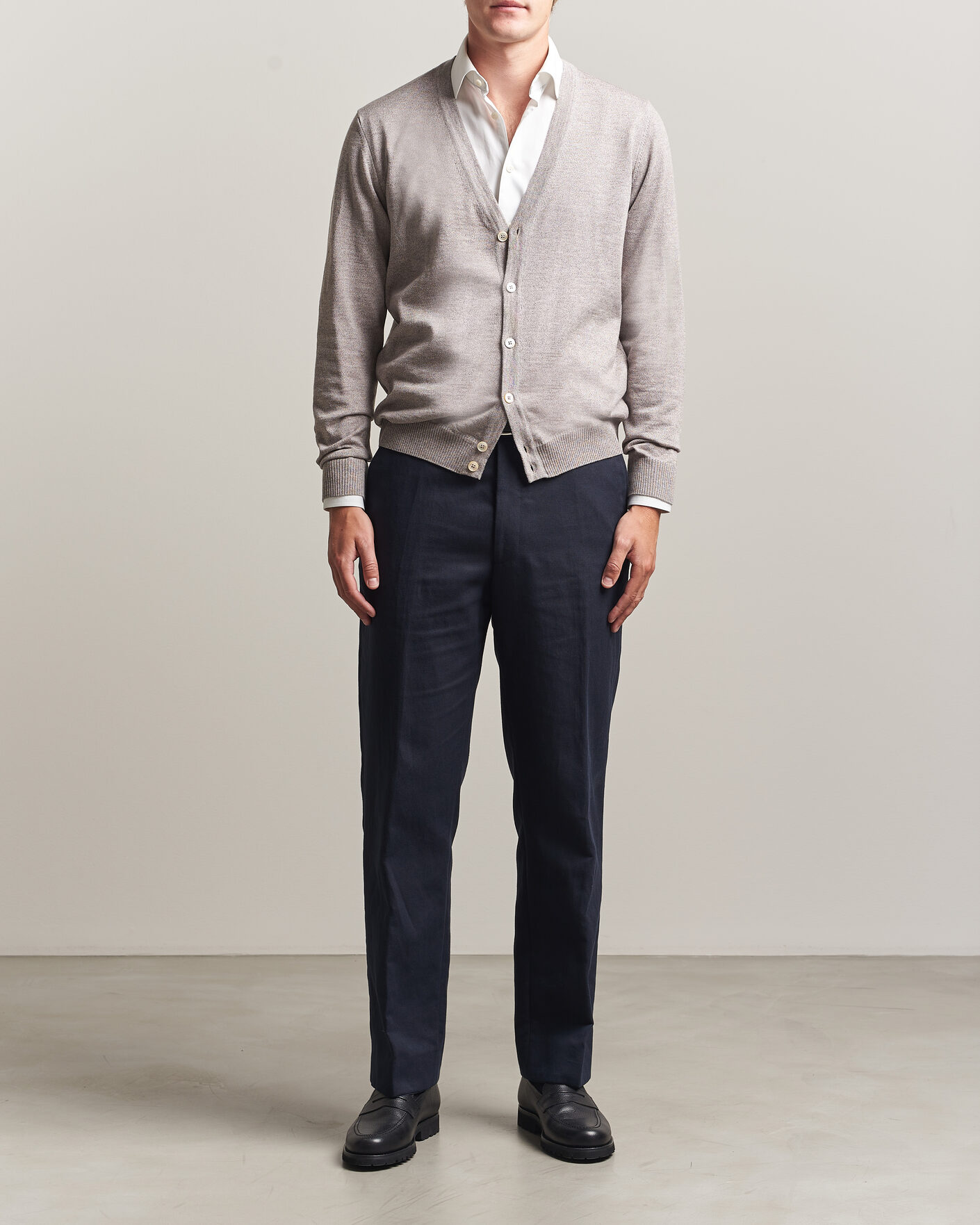 Herren | Pullover | Stenströms | Merino Cardigan Beige Mouline
