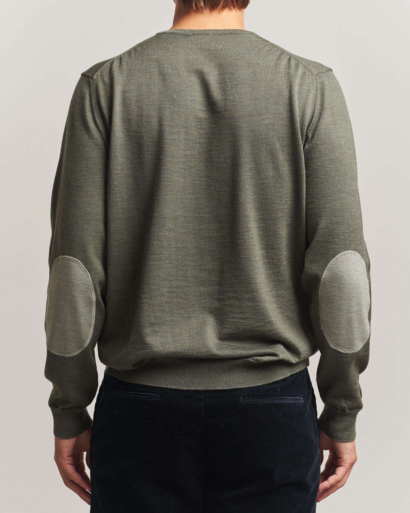 Herren | Pullover | Stenströms | Merino Patch Crew Neck Dark Green