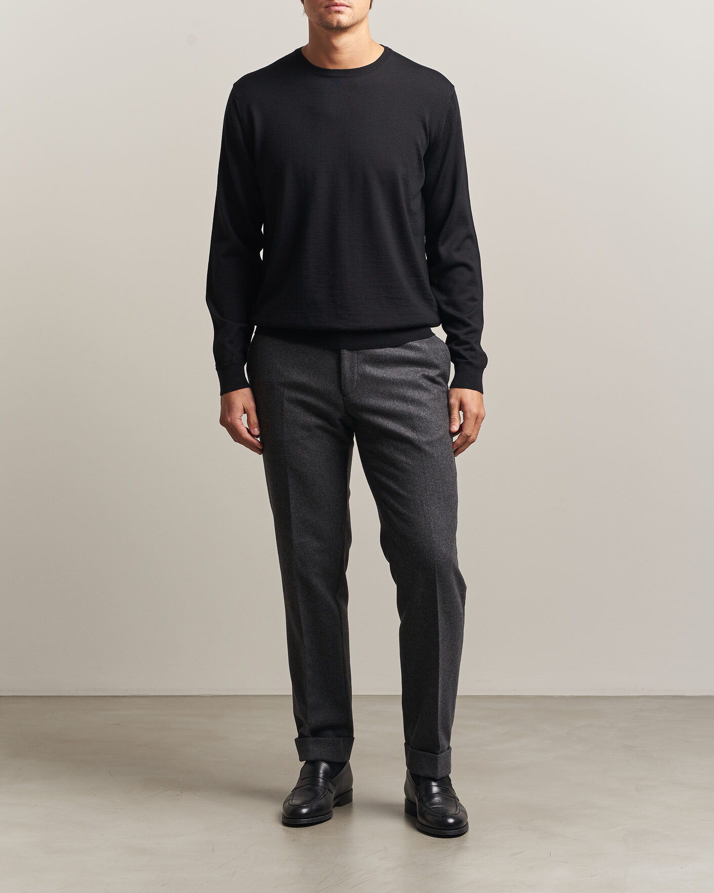 Herren | Pullover | Stenströms | Merino Patch Crew Neck Black