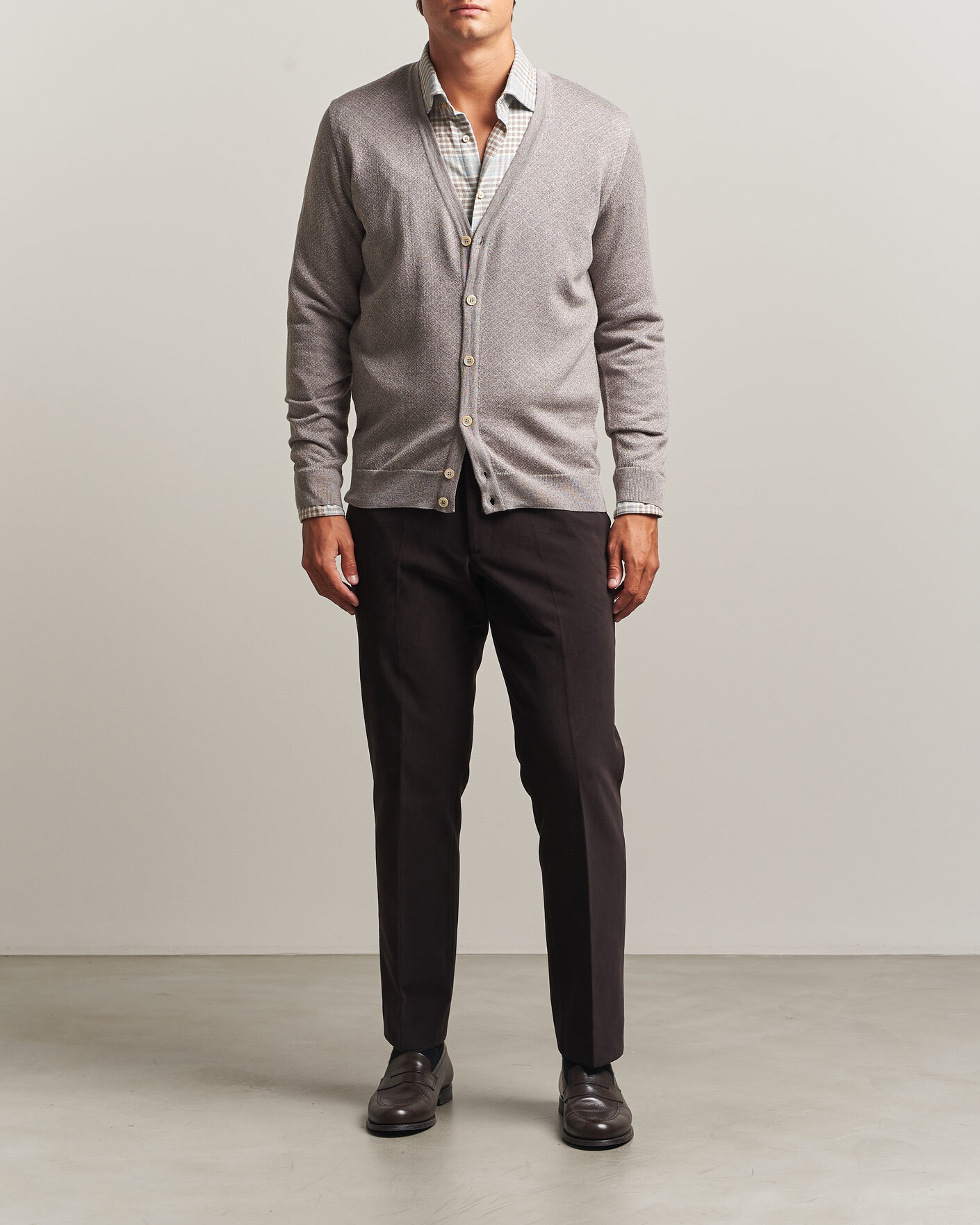 Herren | Pullover | Stenströms | Merino Jaquard Cardigan Beige