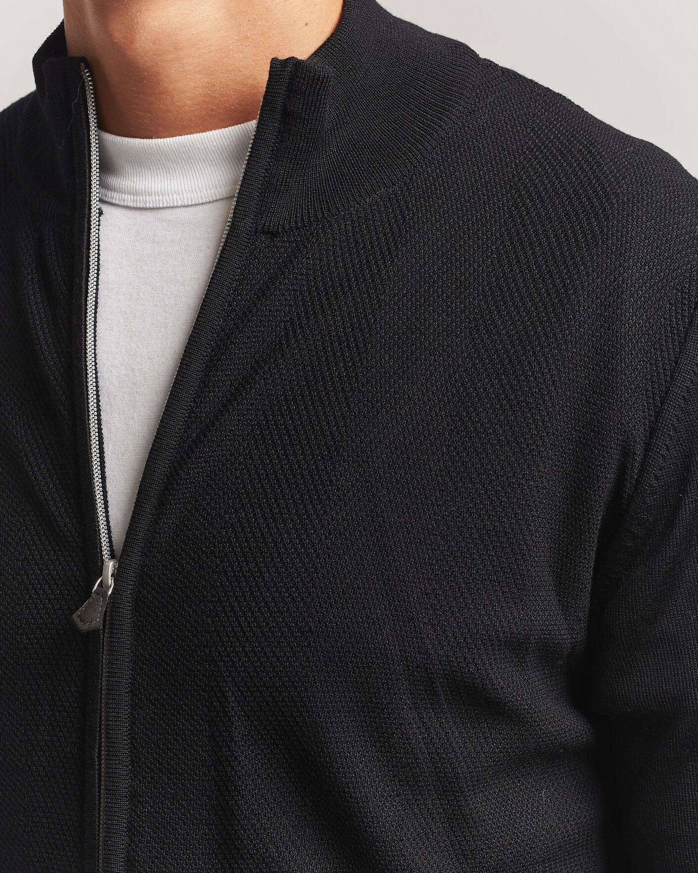 Herren | Pullover | Stenströms | Merino Herringbone Full Zip Black
