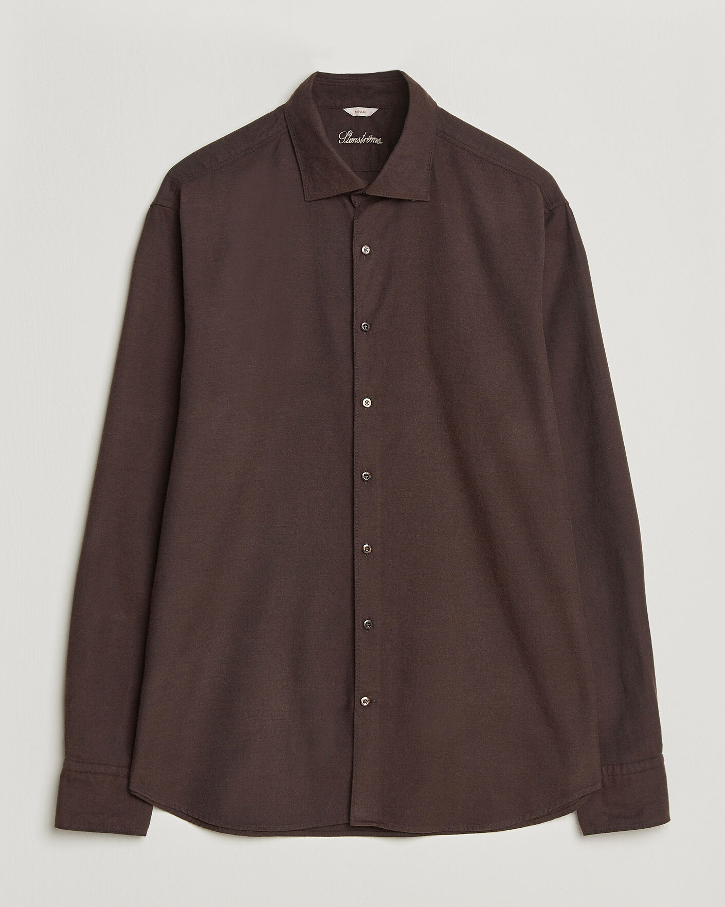 Herren | Hemden | Stenströms | Regular Fit Cut Away Flannel Shirt Brown