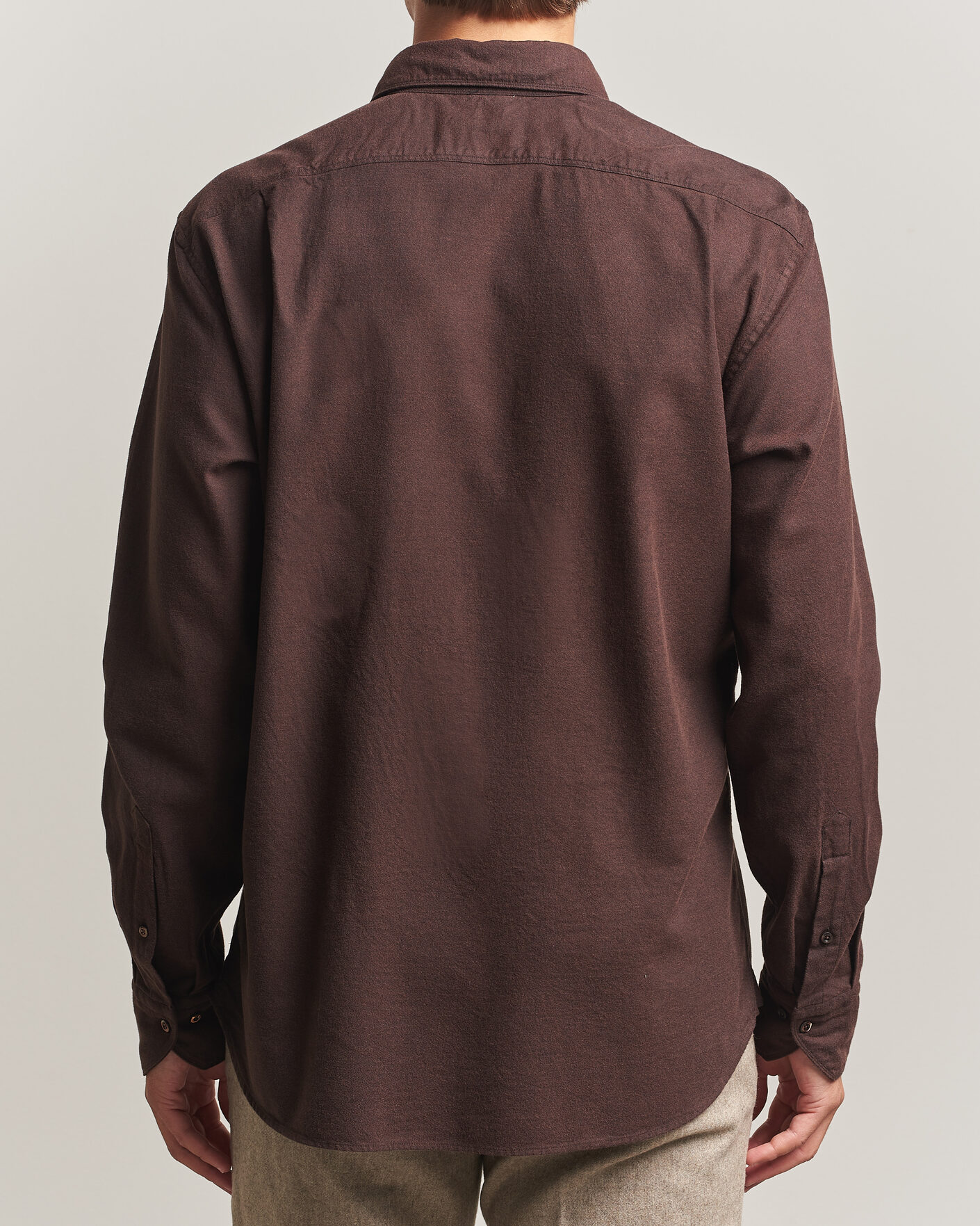 Herren | Hemden | Stenströms | Regular Fit Cut Away Flannel Shirt Brown