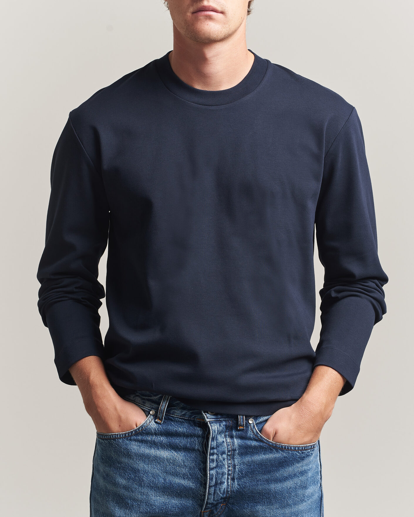 Herren | T-Shirts | Sunspel | Heavy Weight Supima Cotton Long Sleeve T-Shirt Navy