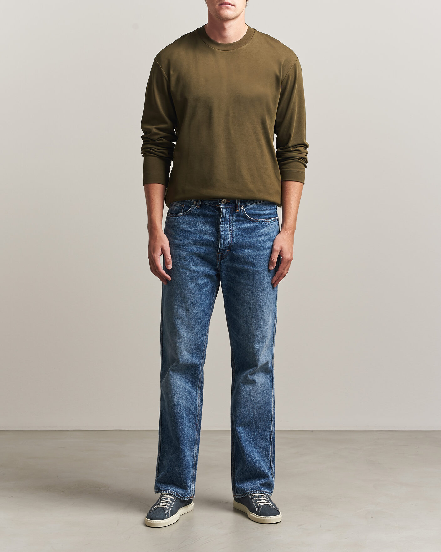 Herren | T-Shirts | Sunspel | Heavy Weight Supima Cotton Long Sleeve T-Shirt Green