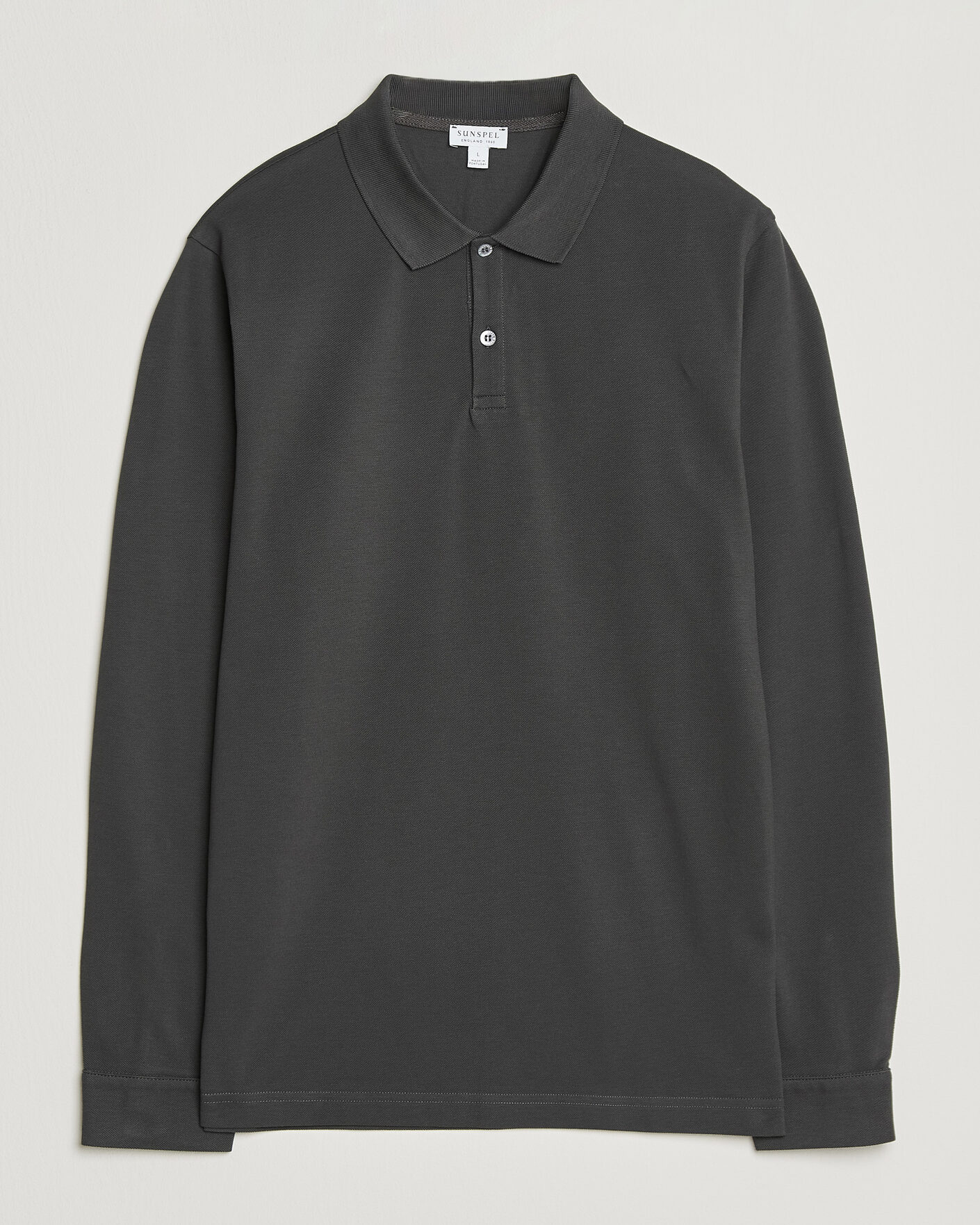 Herren | Poloshirts | Sunspel | Supima Cotton Long Sleeve Pique Polo Anthracite