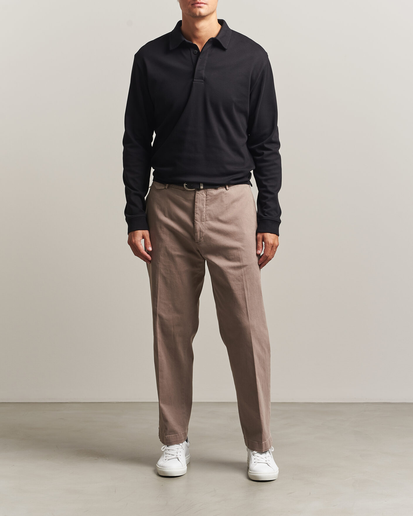 Herren | Poloshirts | Sunspel | Heavy Weight Supima Cotton Long Sleeve Polo Black
