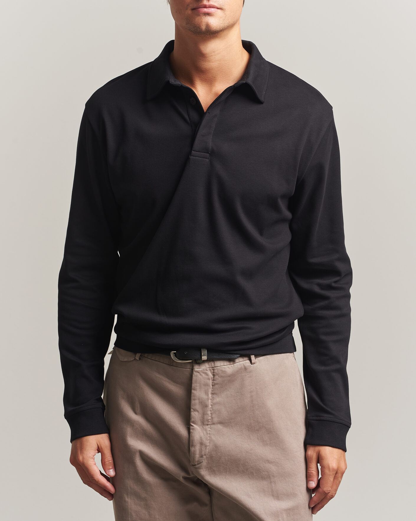 Herren | Poloshirts | Sunspel | Heavy Weight Supima Cotton Long Sleeve Polo Black