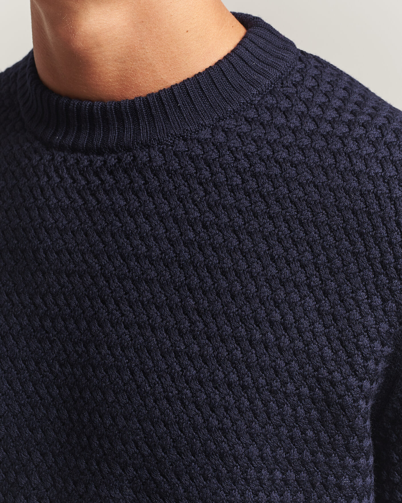 Herren | Pullover | Sunspel | Merino Basketweave Stitch Jumper Navy
