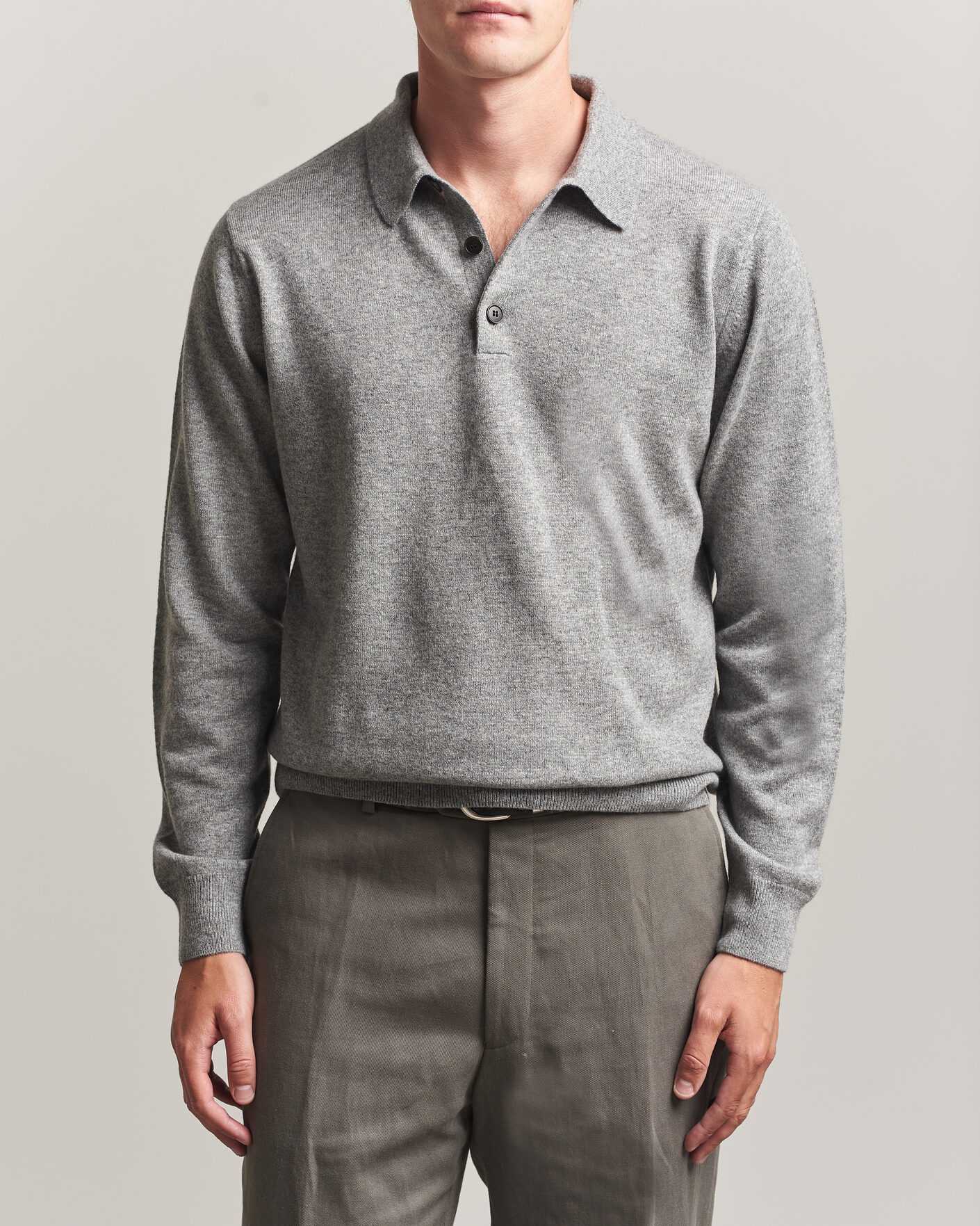 Herren | Pullover | Sunspel | Cashmere Polo Grey Melange