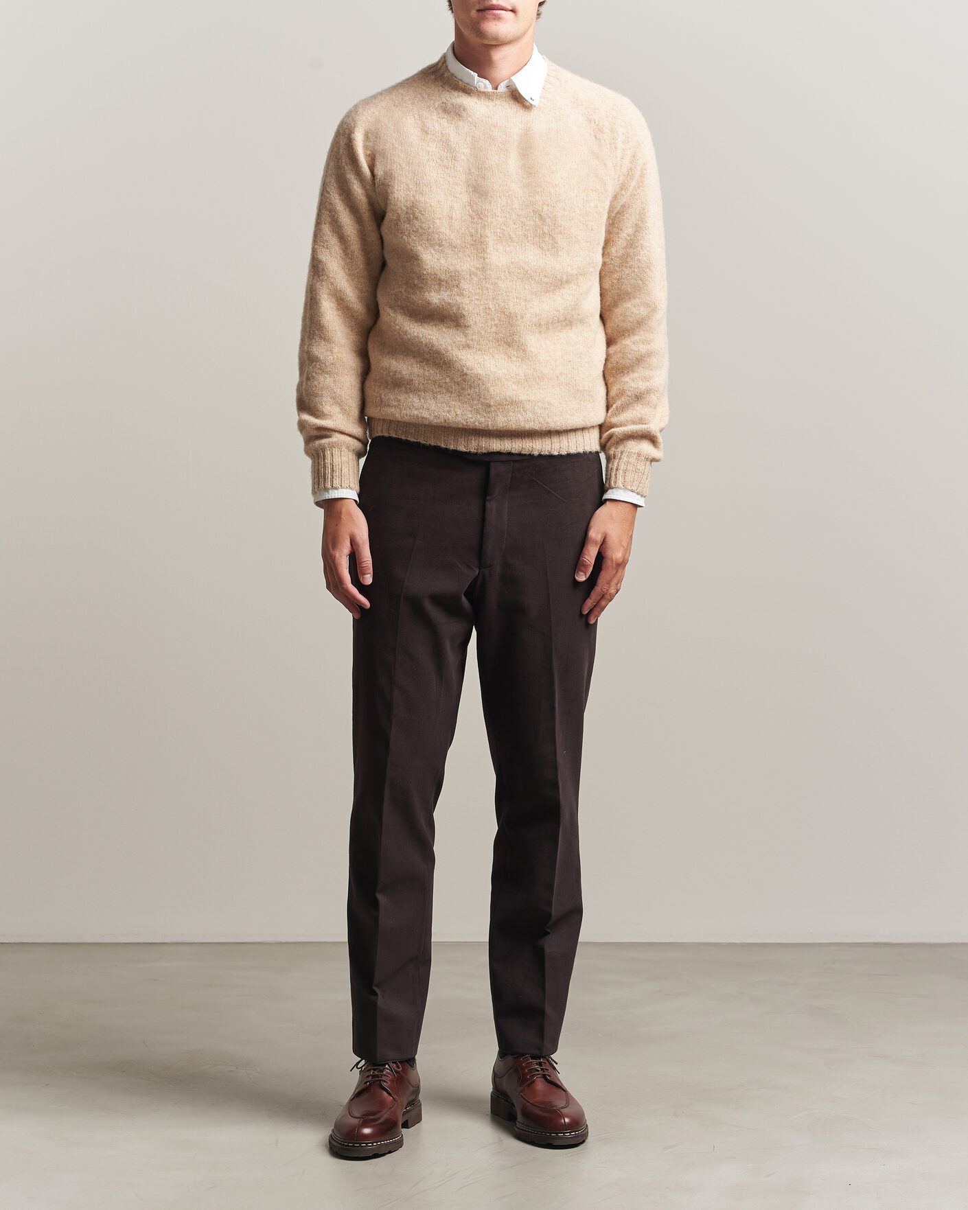 Herren | Pullover | Harley Of Scotland | Brushed Supersoft Lambswool Crewneck Calico