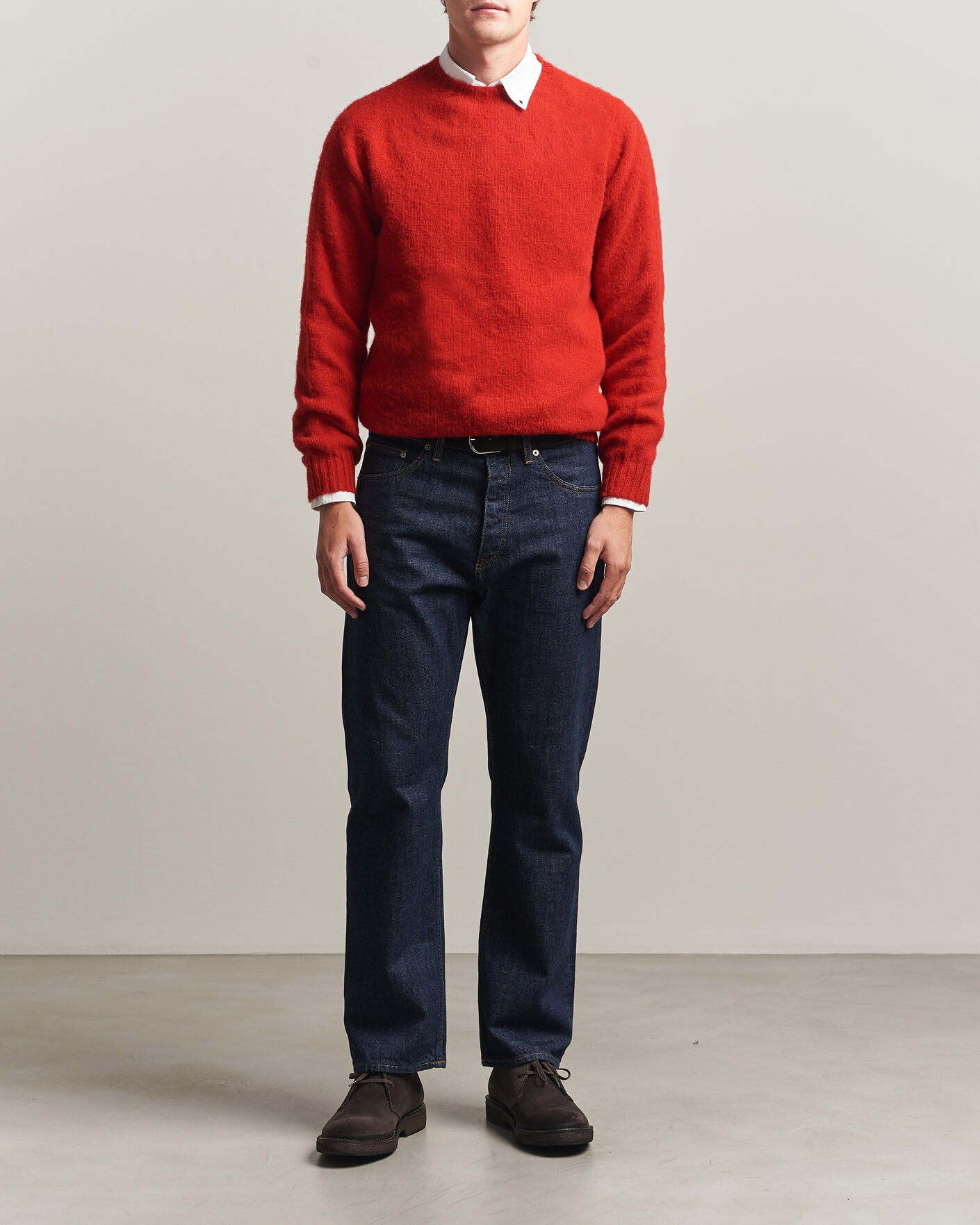 Herren | Pullover | Harley Of Scotland | Brushed Supersoft Lambswool Crewneck Cardinal