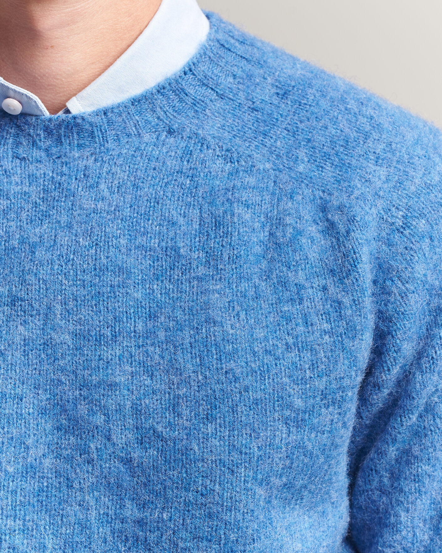Herren | Pullover | Harley Of Scotland | Brushed Supersoft Lambswool Crewneck Cobalt
