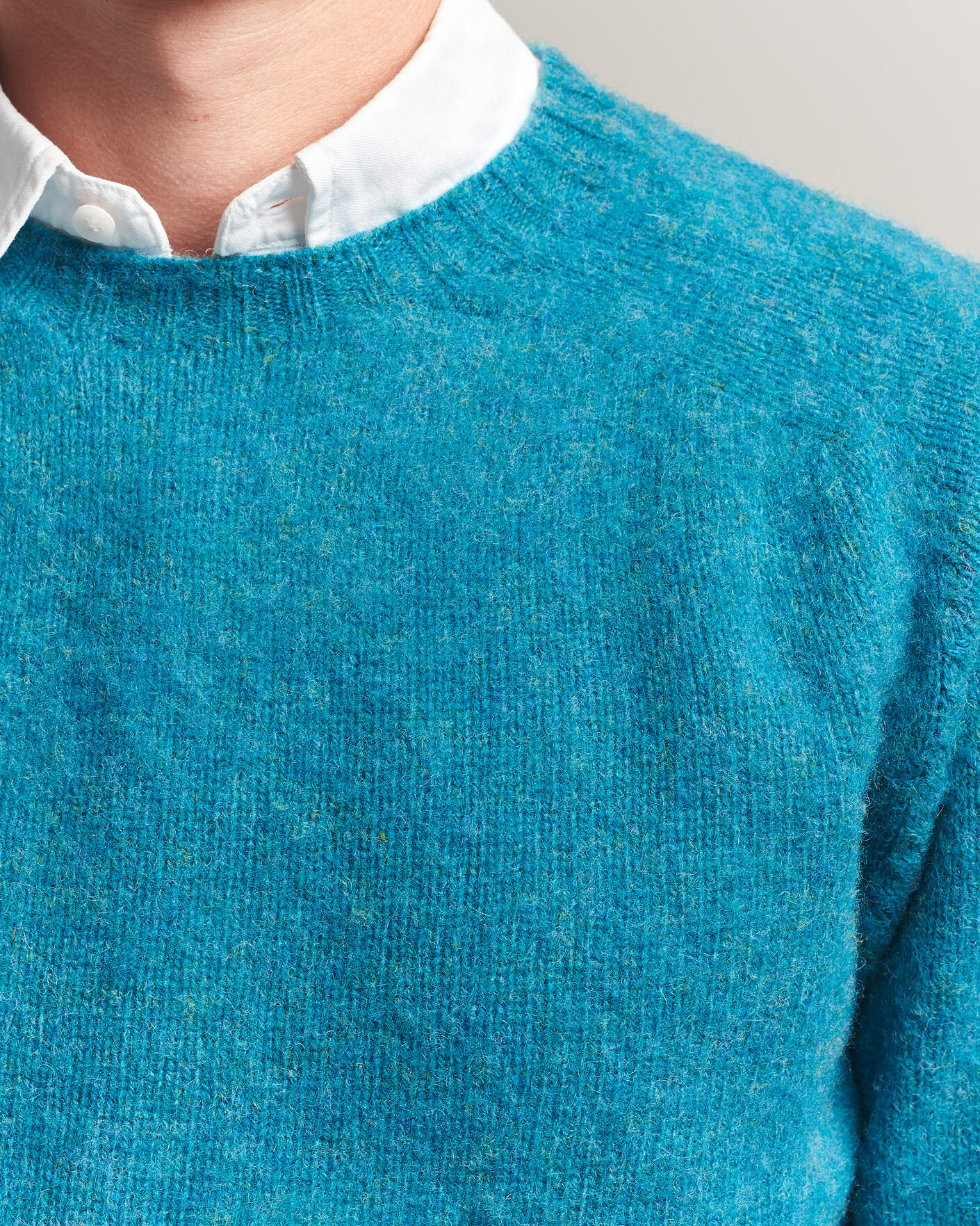 Herren | Pullover | Harley Of Scotland | Brushed Supersoft Lambswool Crewneck Gulfstream