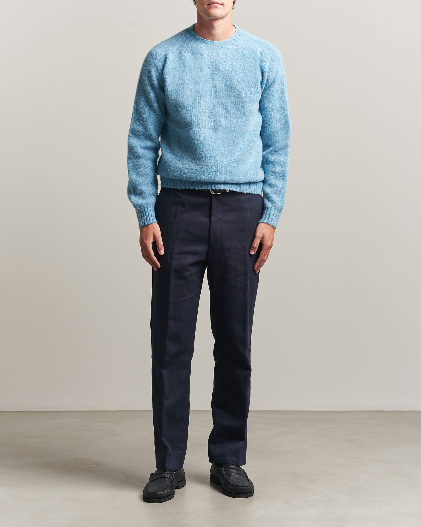 Herren | Pullover | Harley Of Scotland | Brushed Supersoft Lambswool Crewneck Loch Blue