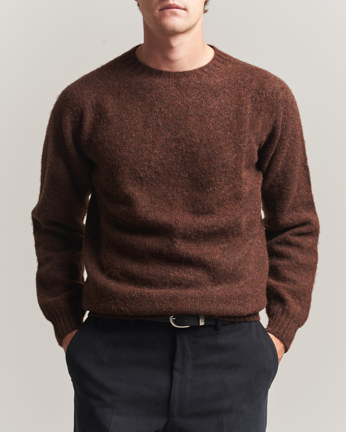Herren | Pullover | Harley Of Scotland | Brushed Supersoft Lambswool Crewneck Marron