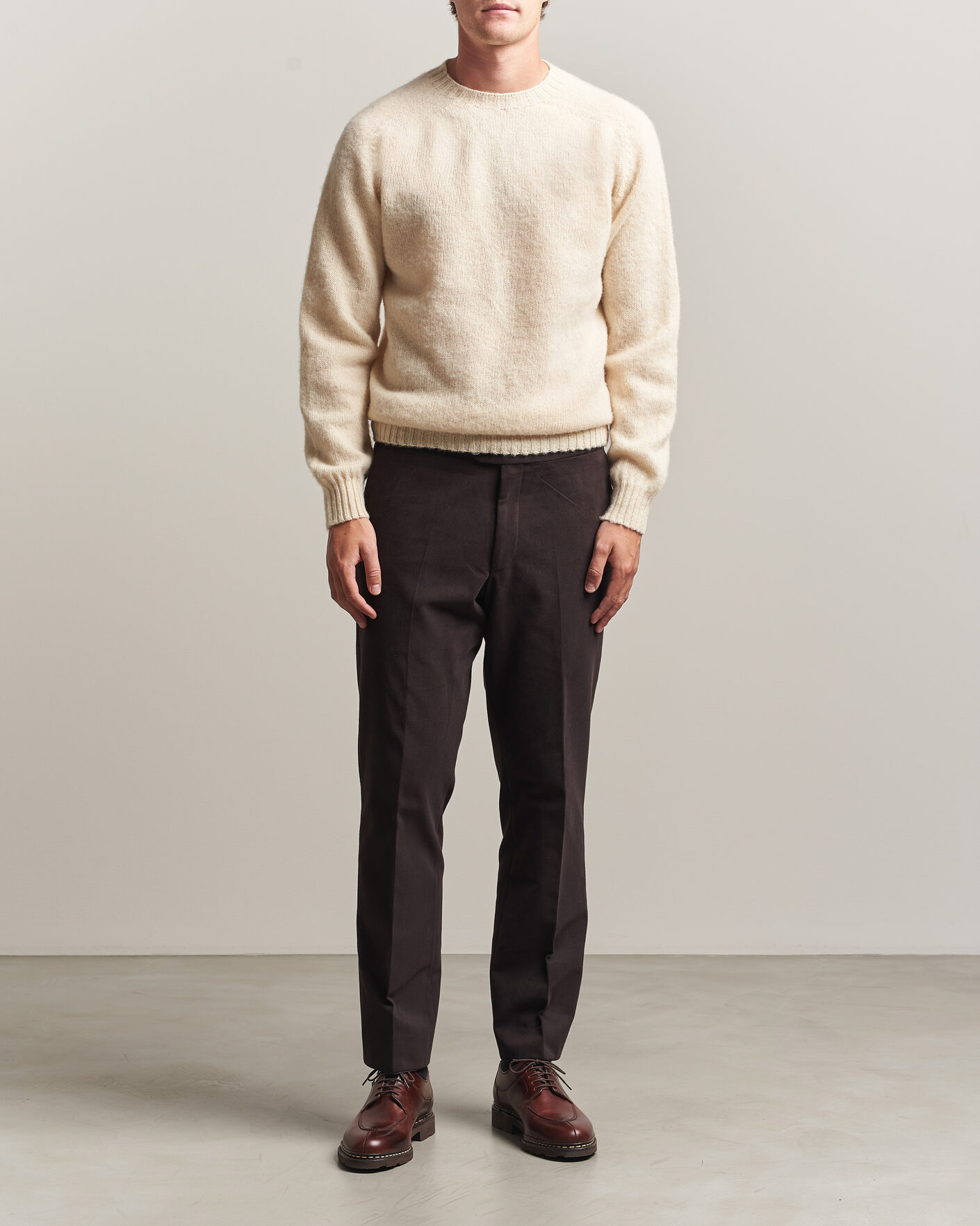 Herren | Pullover | Harley Of Scotland | Brushed Supersoft Lambswool Crewneck Vanilla