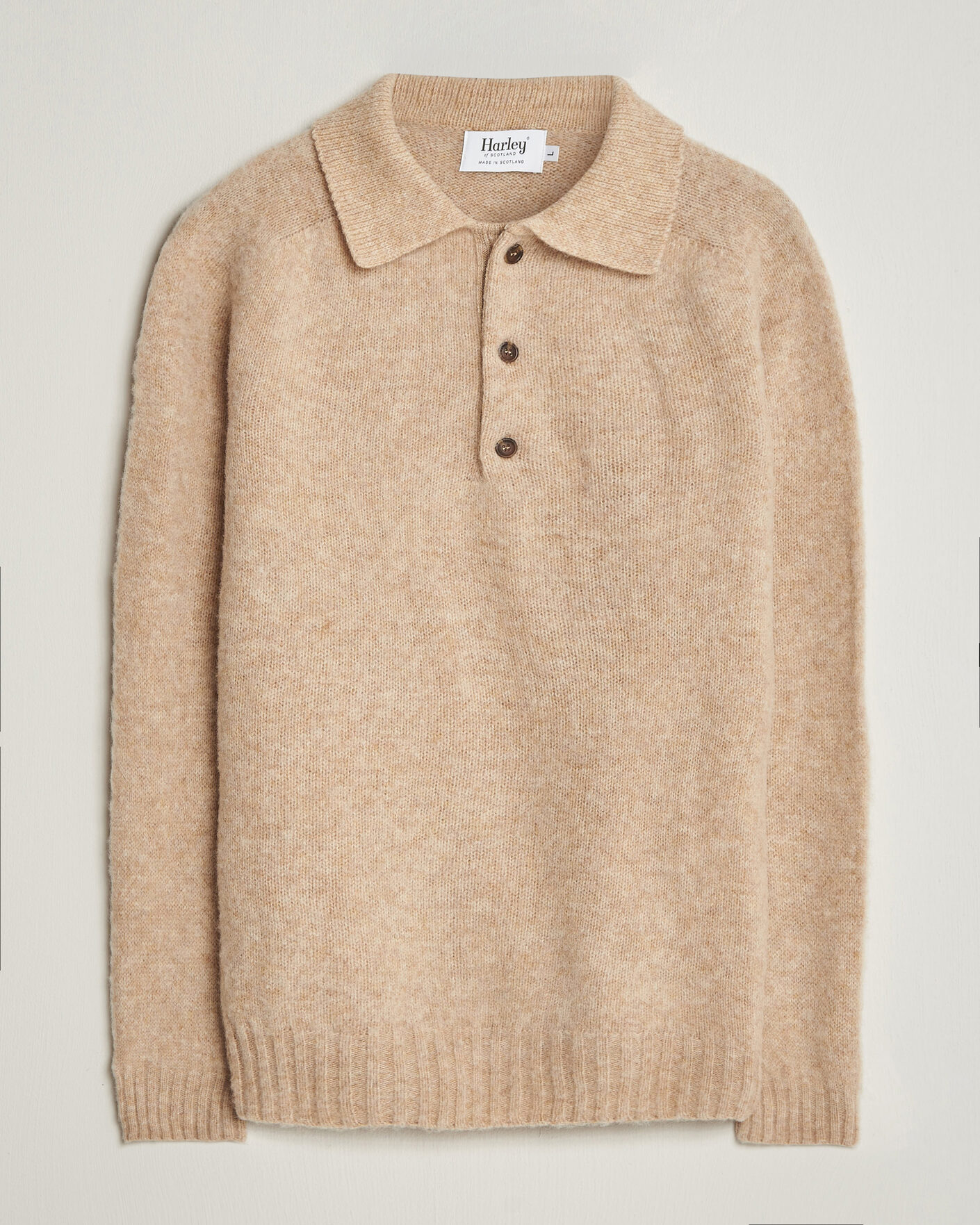 Herren | Pullover | Harley Of Scotland | Brushed Supersoft Lambswool Polo Calico