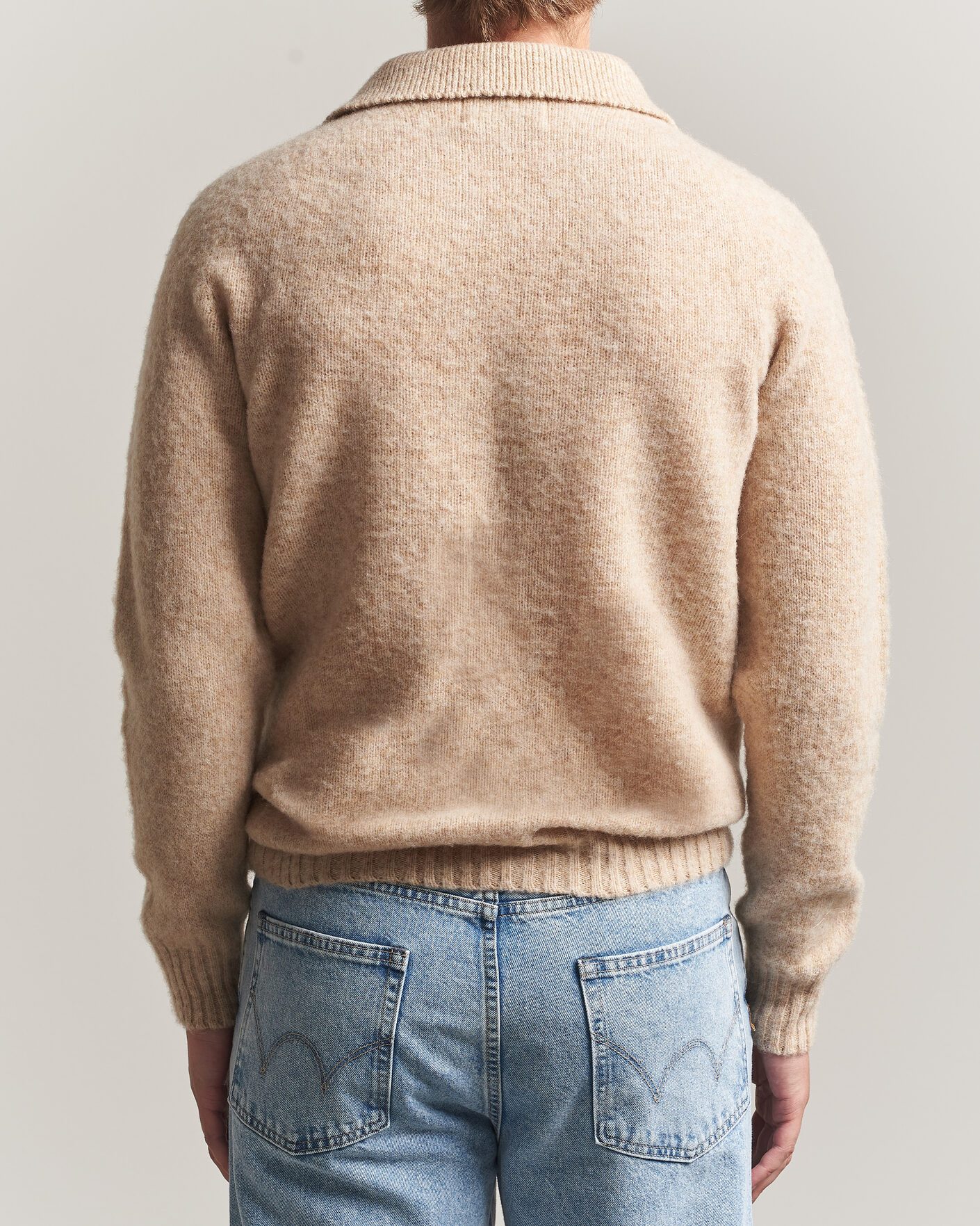 Herren | Pullover | Harley Of Scotland | Brushed Supersoft Lambswool Polo Calico