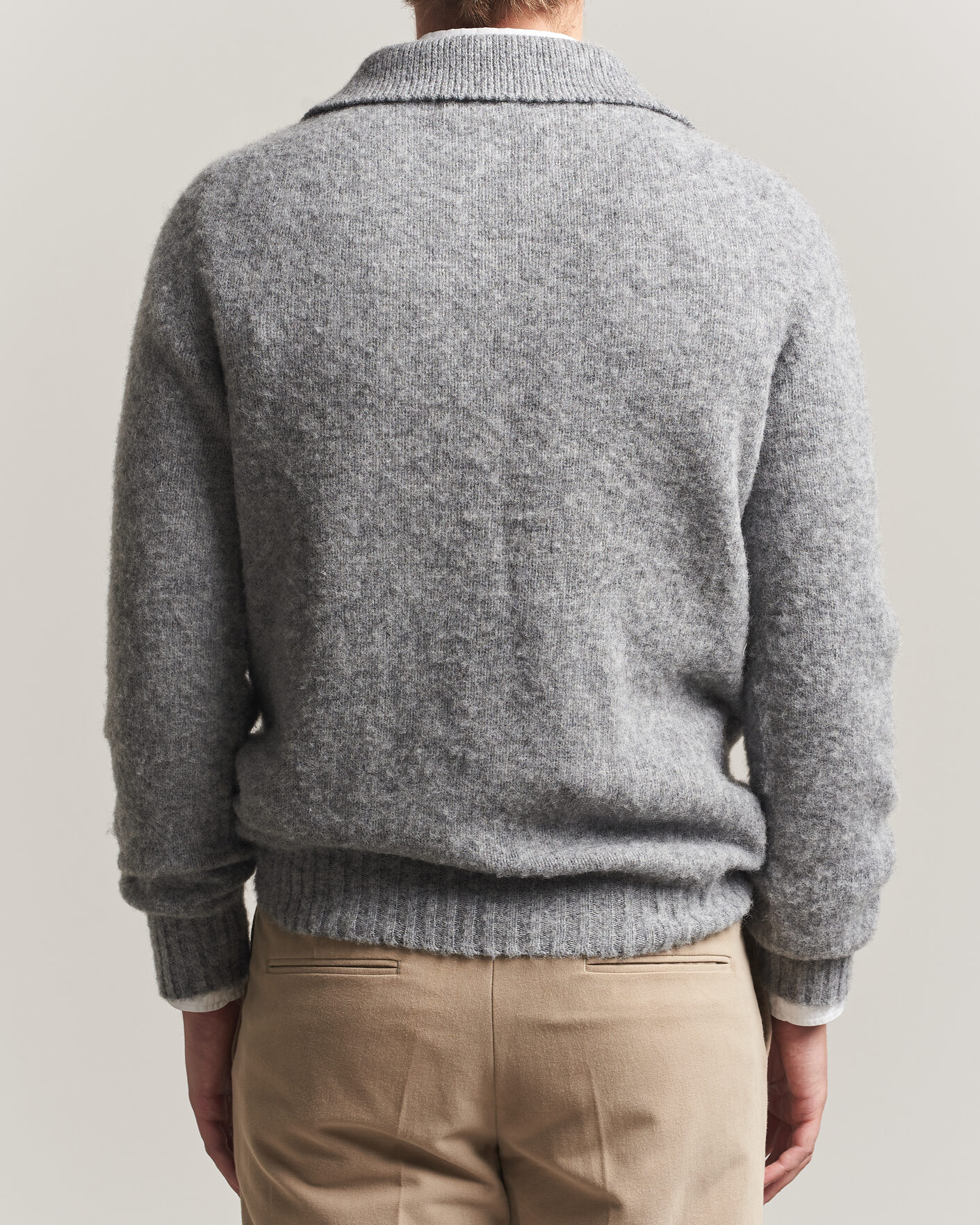 Herren | Pullover | Harley Of Scotland | Brushed Supersoft Lambswool Polo Mid Grey