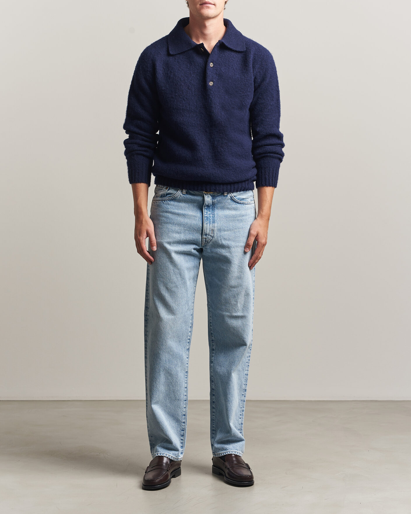 Herren | Pullover | Harley Of Scotland | Brushed Supersoft Lambswool Polo Navy