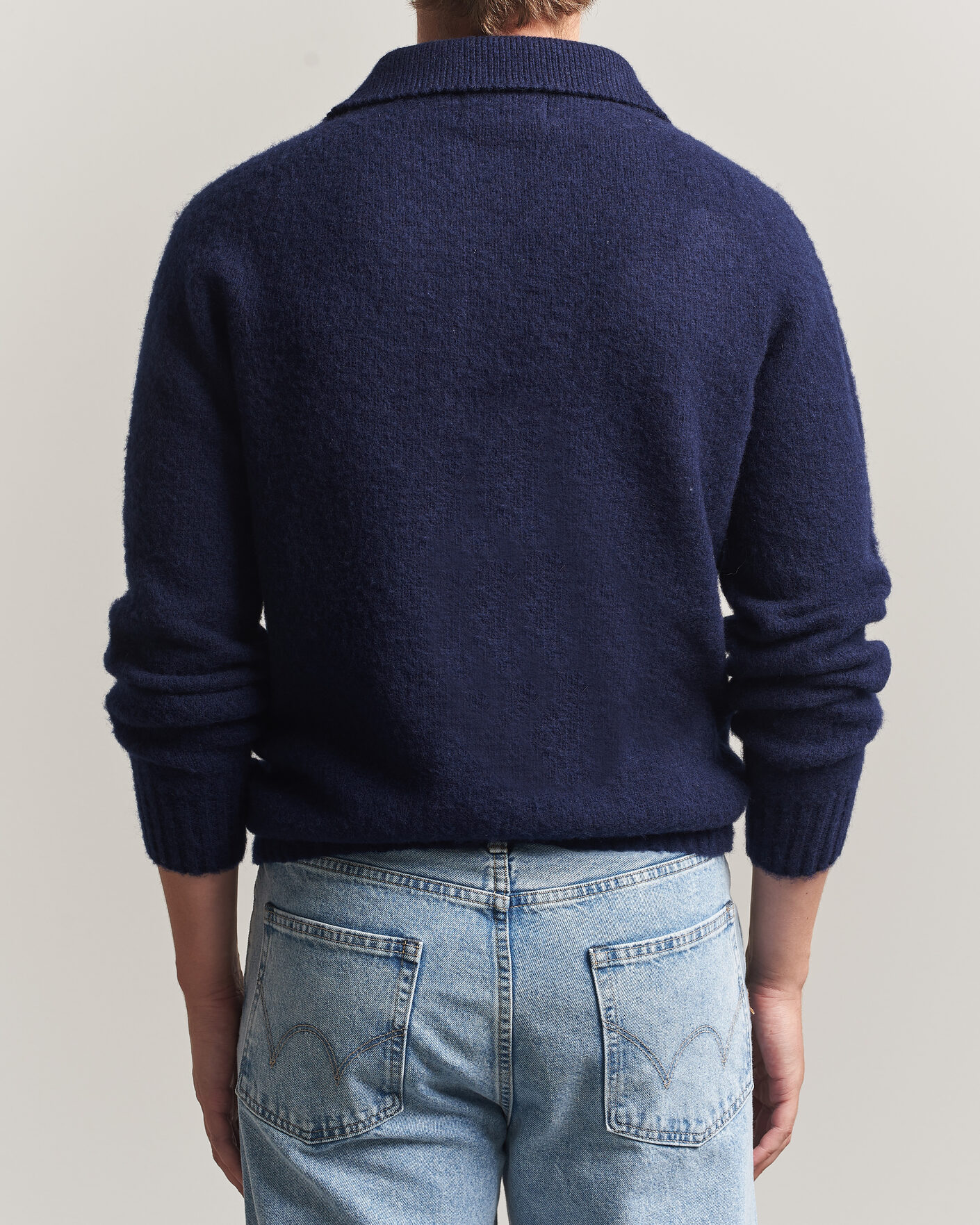 Herren | Pullover | Harley Of Scotland | Brushed Supersoft Lambswool Polo Navy