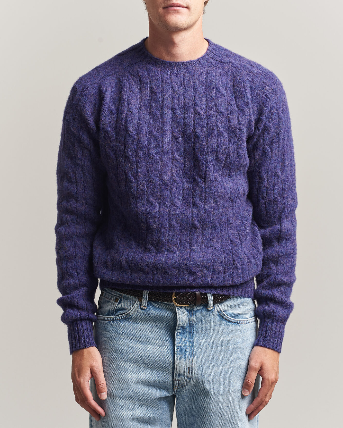 Herren | Pullover | Harley Of Scotland | Brushed Supersoft Lambswool Cable Iris