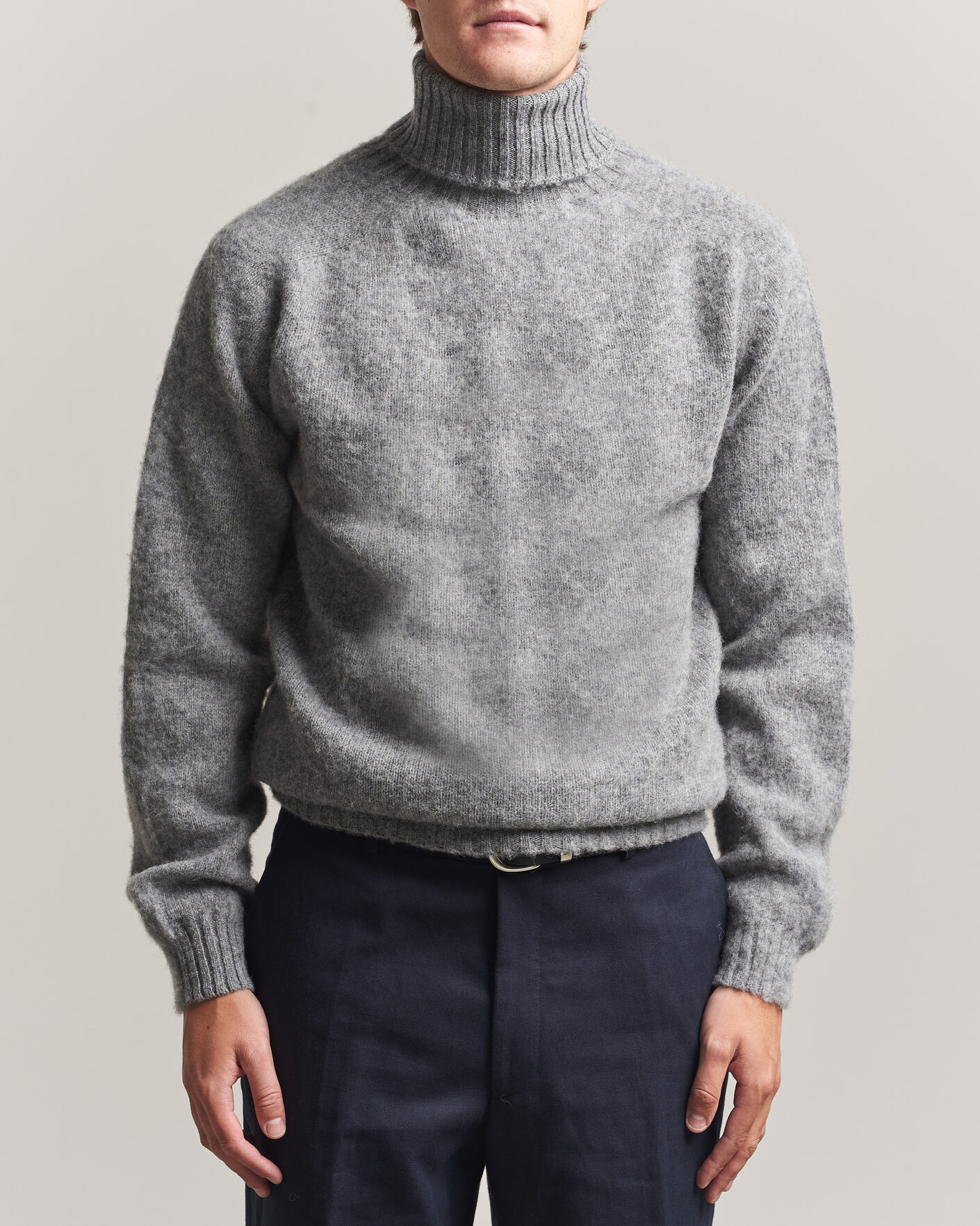 Herren | Pullover | Harley Of Scotland | Brushed Supersoft Lambswool Rollneck Mid Grey