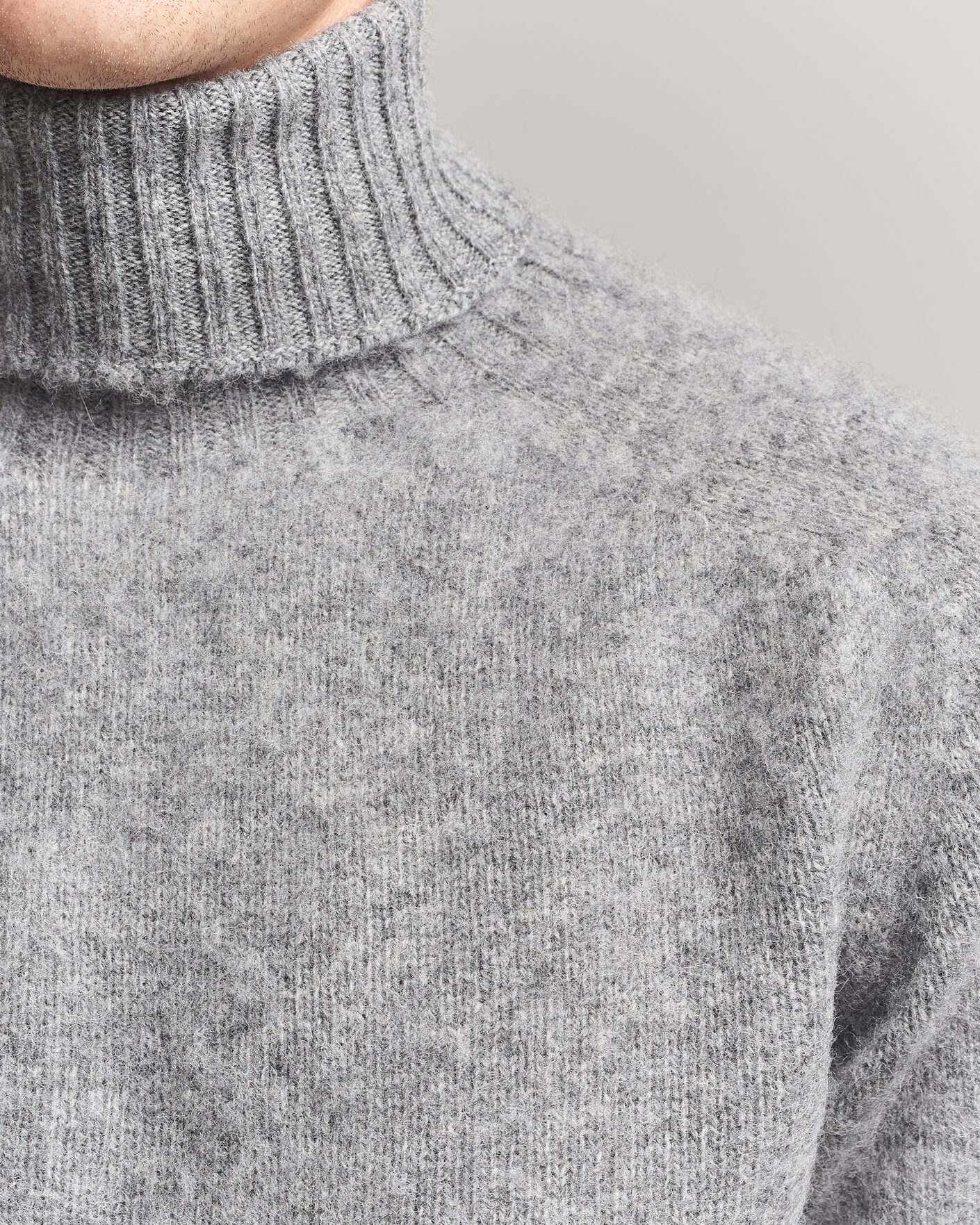Herren | Pullover | Harley Of Scotland | Brushed Supersoft Lambswool Rollneck Mid Grey