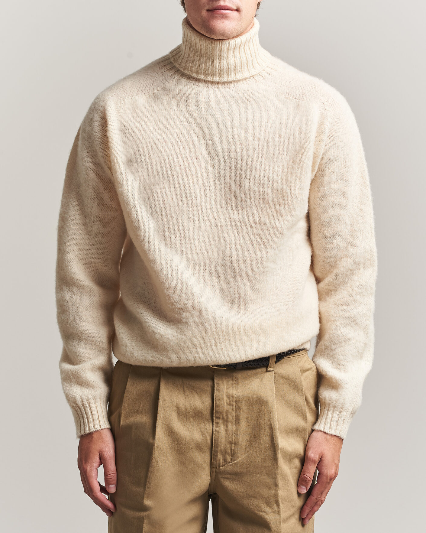 Herren | Pullover | Harley Of Scotland | Brushed Supersoft Lambswool Rollneck Vanilla