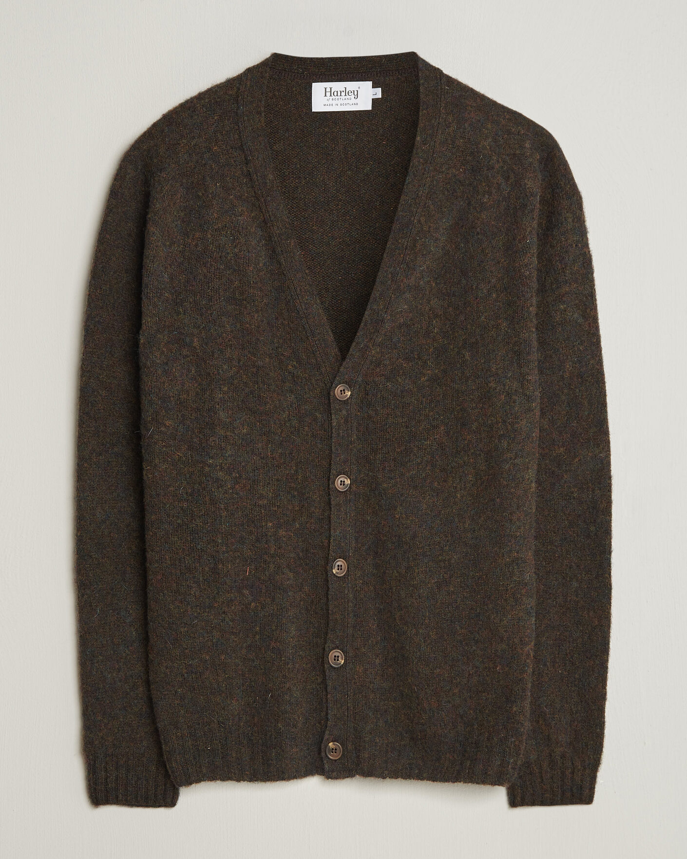 Herren | Pullover | Harley Of Scotland | Brushed Supersoft Lambswool Cardigan Carob